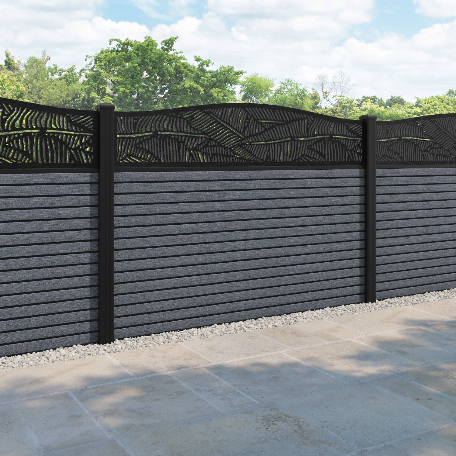 Hudson Feather Curved Top Fence Panel - Anthracite - with our aluminium posts