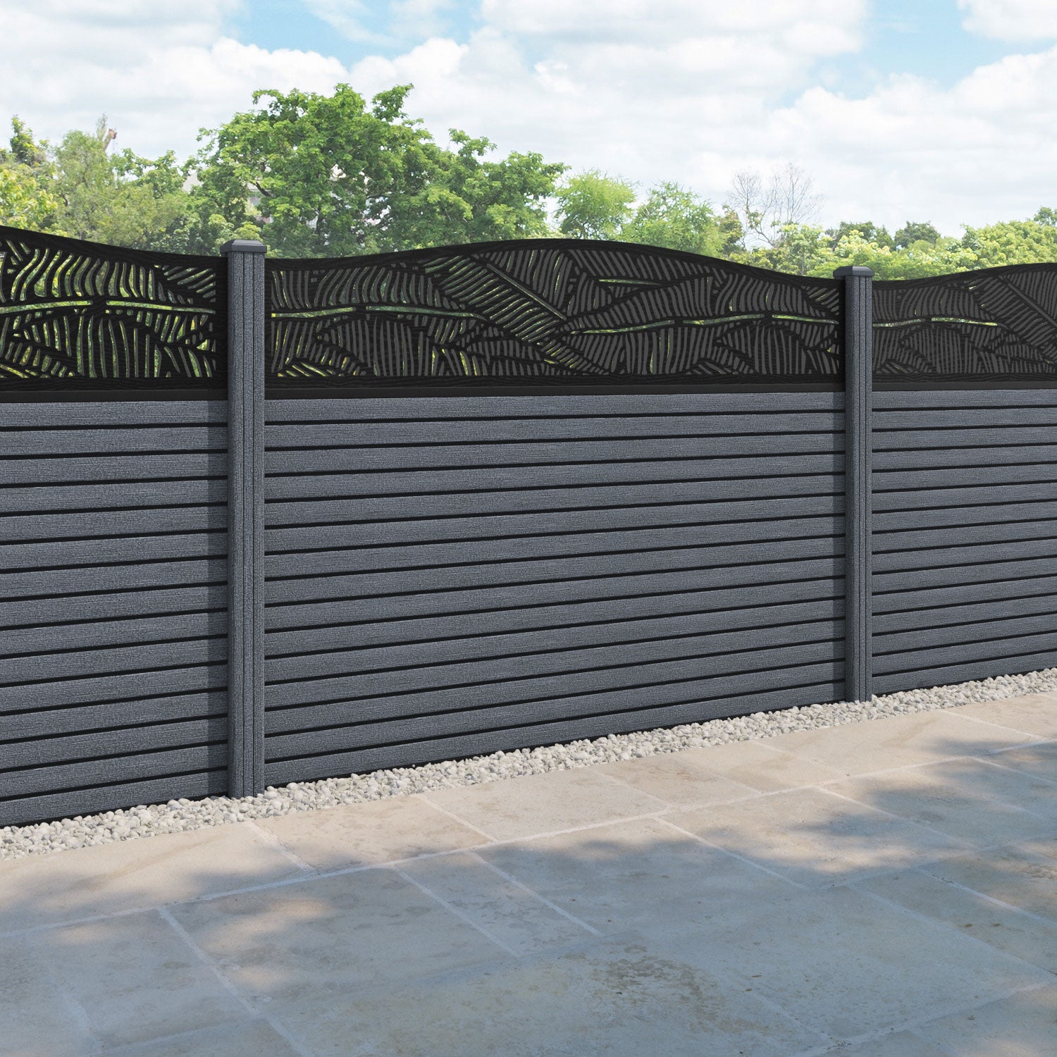 Hudson Feather Curved Top Fence Panel - Anthracite - with our composite posts