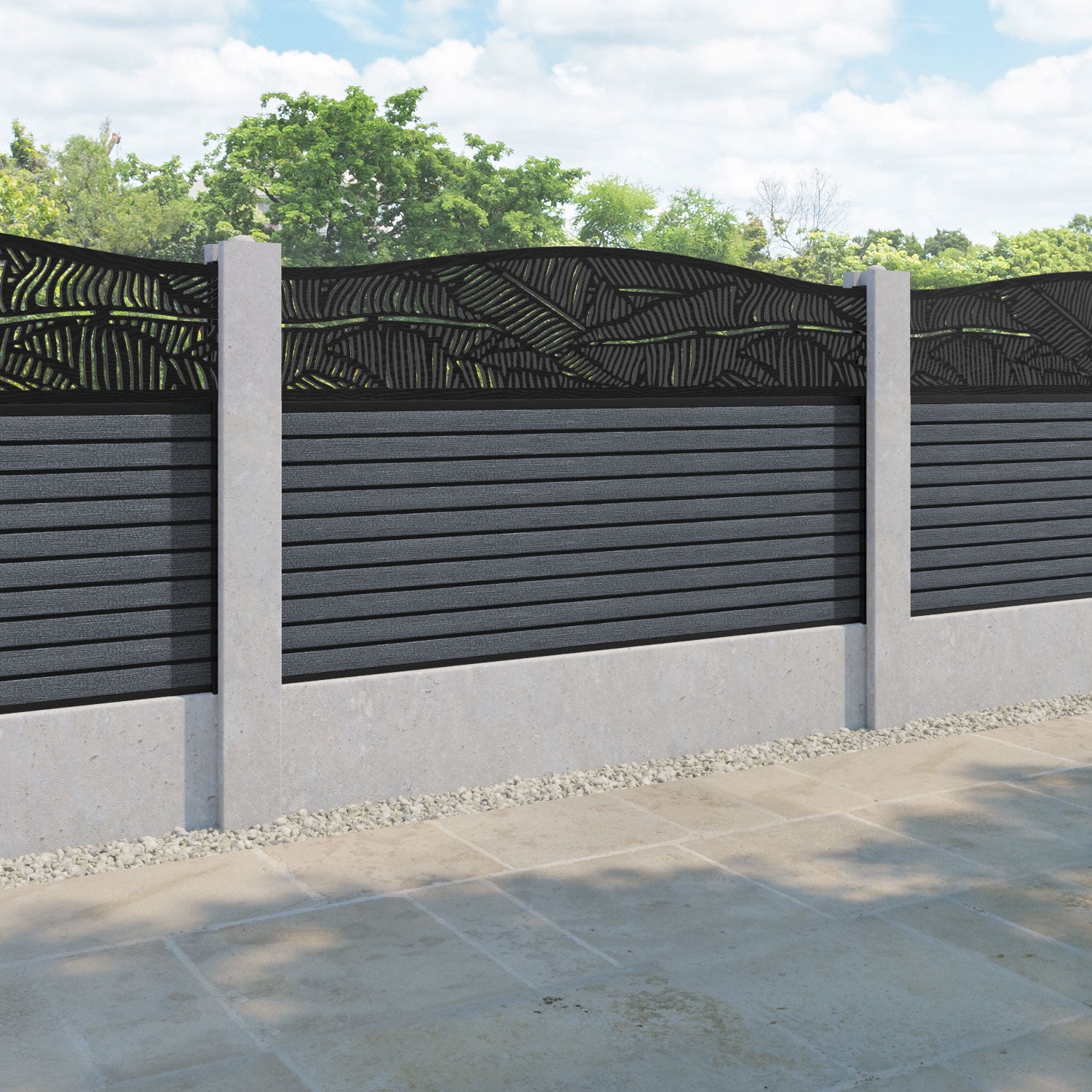 Hudson Feather Curved Top Fence Panel - Anthracite - for existing concrete posts