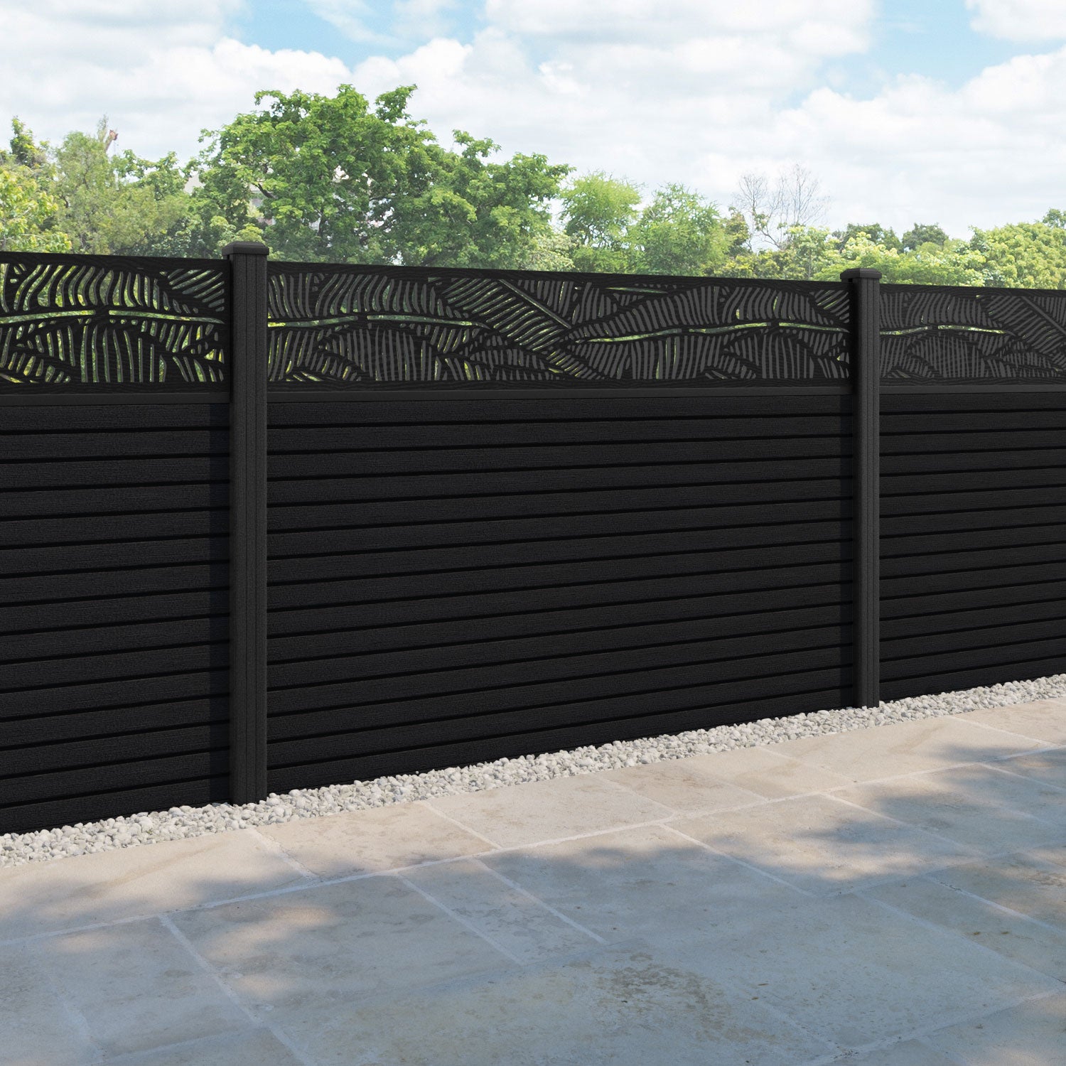 Hudson Feather Fence Panel - Black - with our composite posts