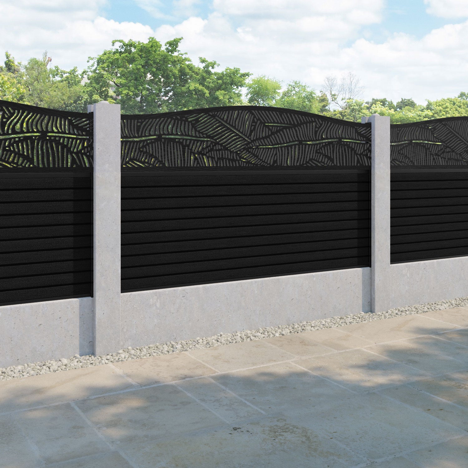 Hudson Feather Curved Top Fence Panel - Black - for existing concrete posts