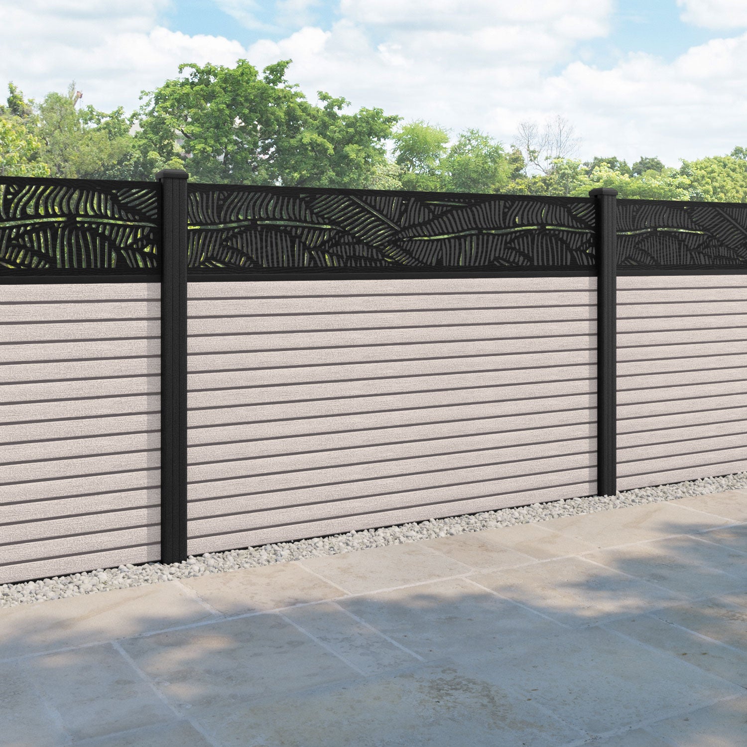 Hudson Feather Fence Panel - Mid Stone - with our composite posts