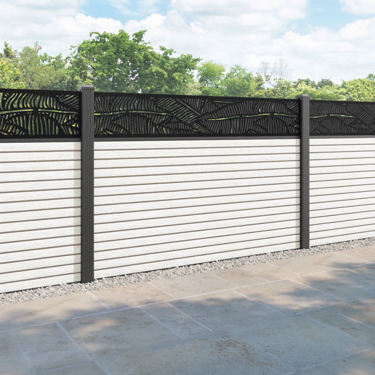 Hudson Feather Fence Panel - Light Stone - with our aluminium posts