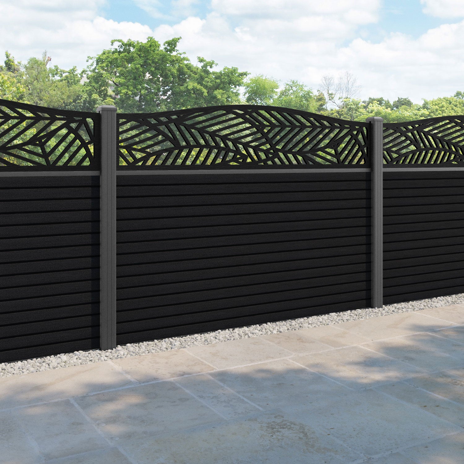Hudson Habitat Curved Top Fence Panel - Black - with our aluminium posts