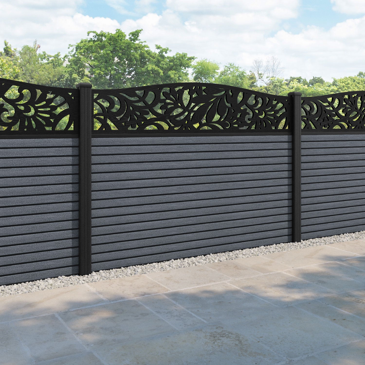 Hudson Heritage Curved Top Fence Panel - Anthracite - with our composite posts