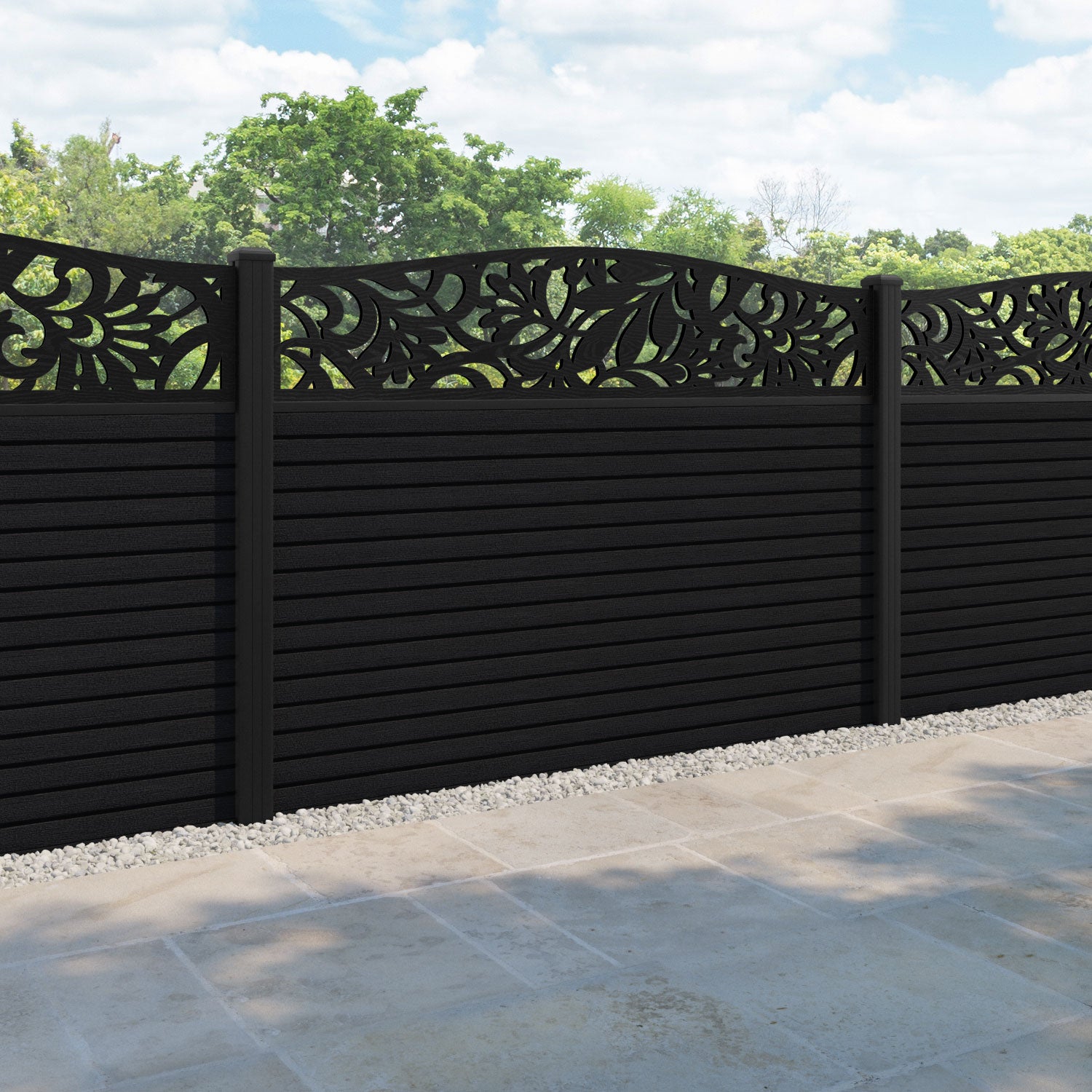 Hudson Heritage Curved Top Fence Panel - Black - with our aluminium posts