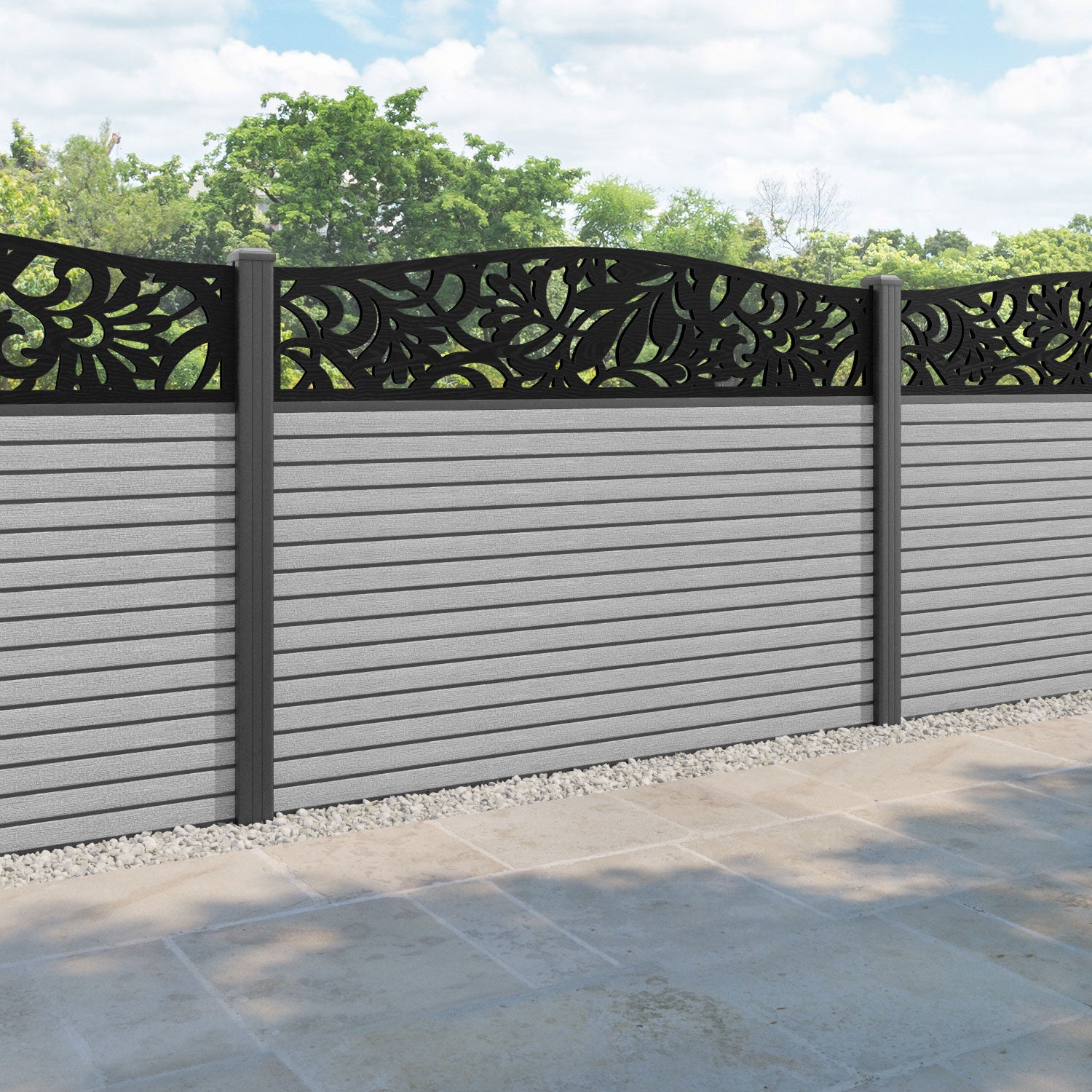 Hudson Heritage Curved Top Fence Panel - Light Grey - with our aluminium posts