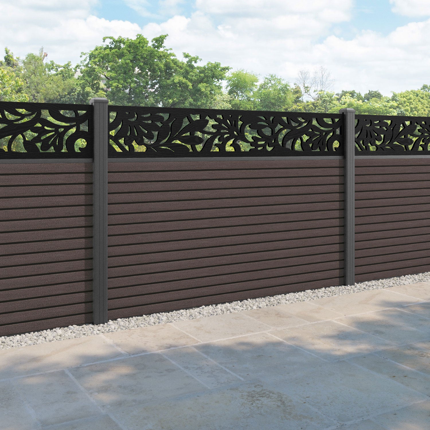 Hudson Heritage Fence Panel - Mid Brown - with our aluminium posts