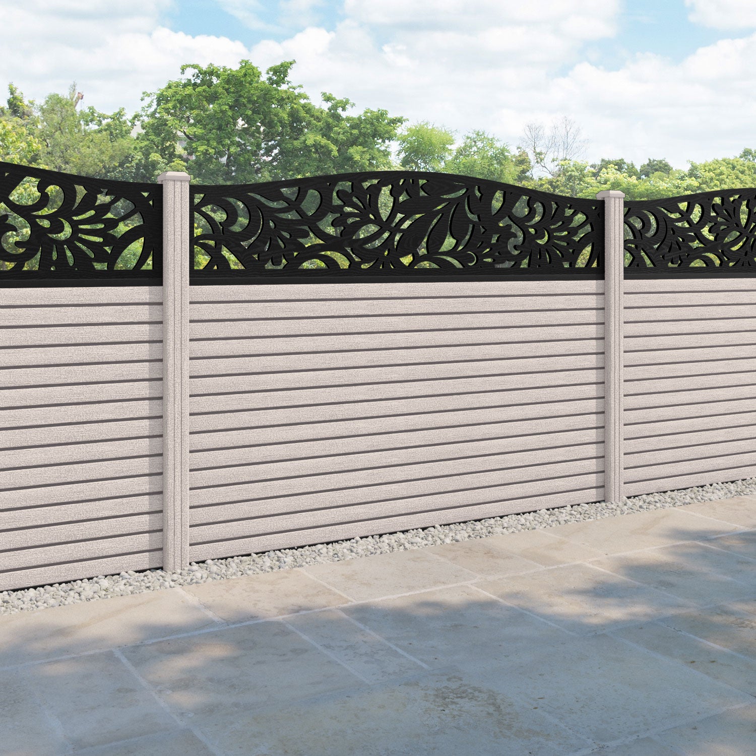 Hudson Heritage Curved Top Fence Panel - Mid Stone - with our composite posts