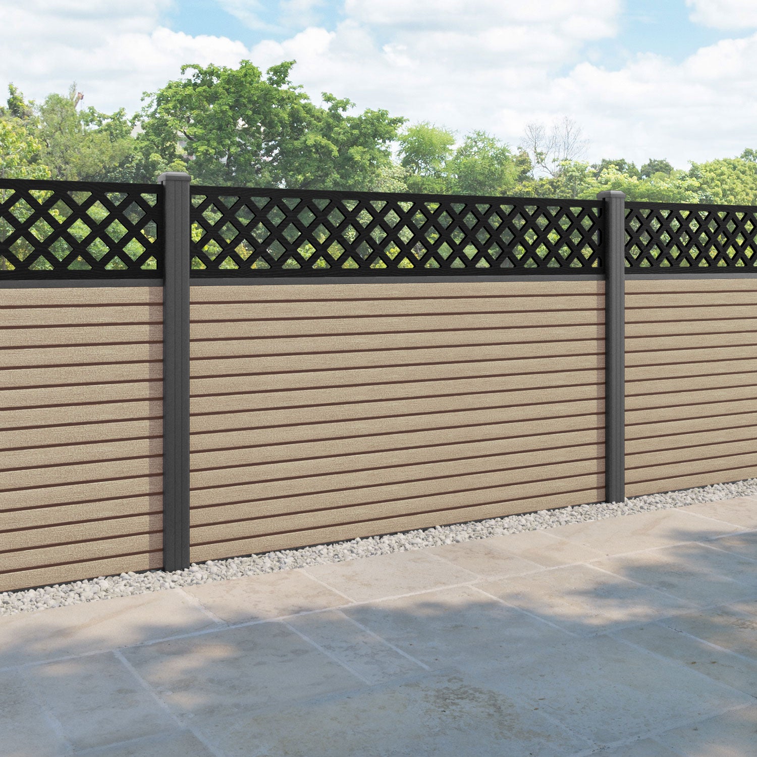 Hudson Hive Fence Panel - Light Oak - with our aluminium posts