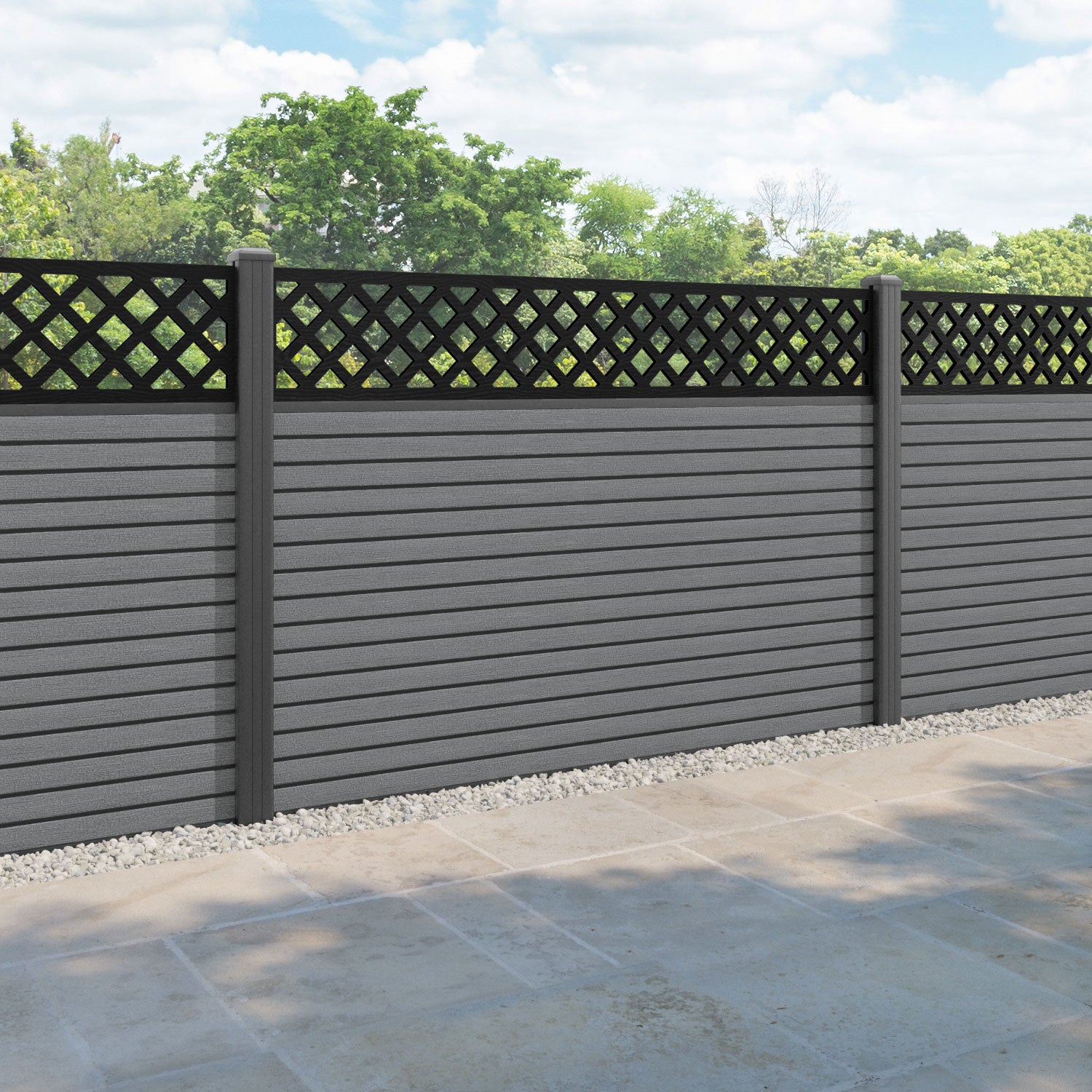 Hudson Hive Fence Panel - Mid Grey - with our aluminium posts