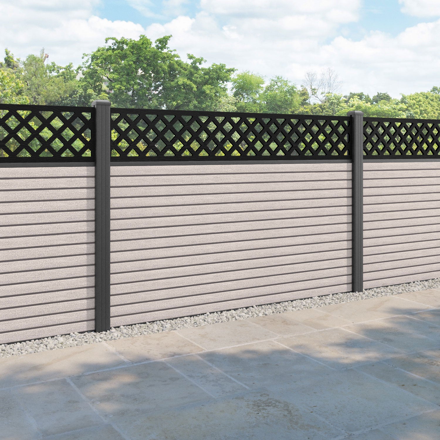 Hudson Hive Fence Panel - Mid Stone - with our aluminium posts