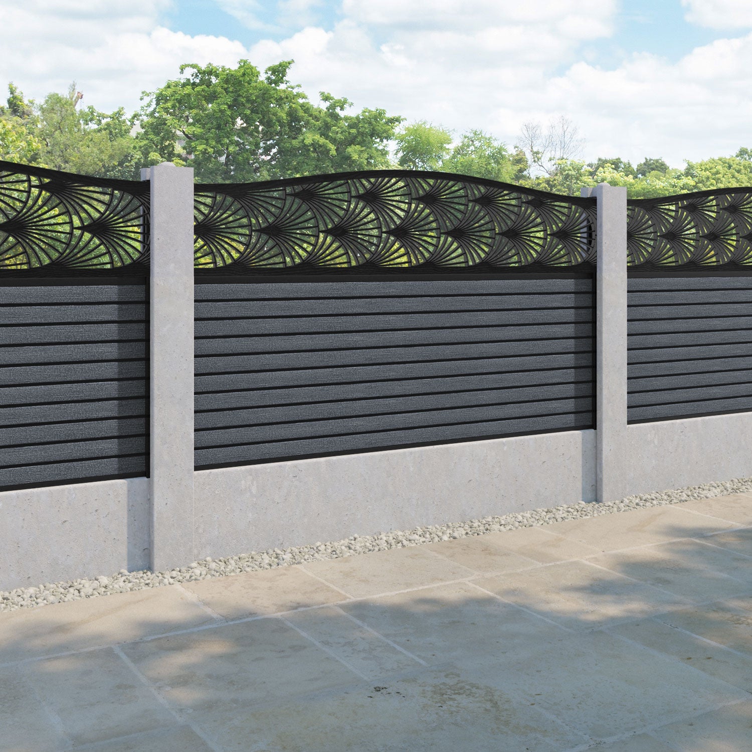 Hudson Laurel Curved Top Fence Panel - Anthracite - for existing concrete posts