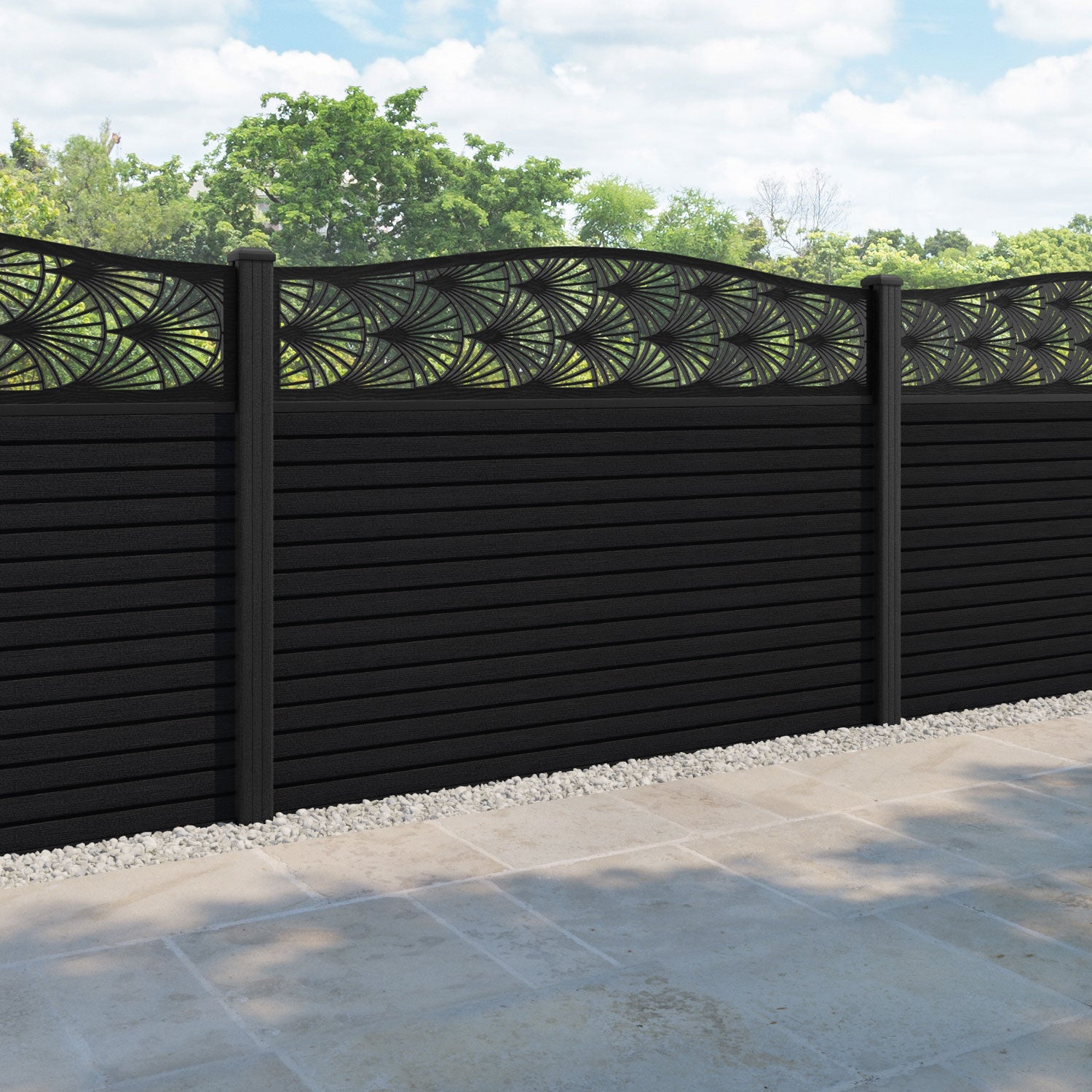 Hudson Laurel Curved Top Fence Panel - Black - with our composite posts