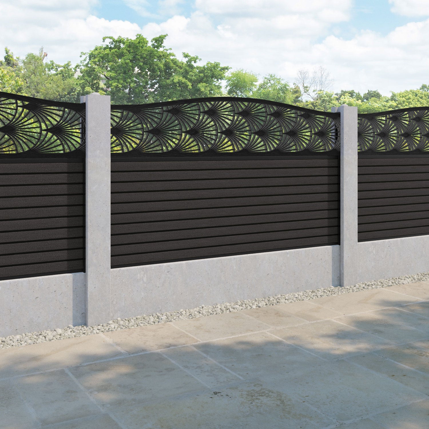 Hudson Laurel Curved Top Fence Panel - Dark Oak - for existing concrete posts