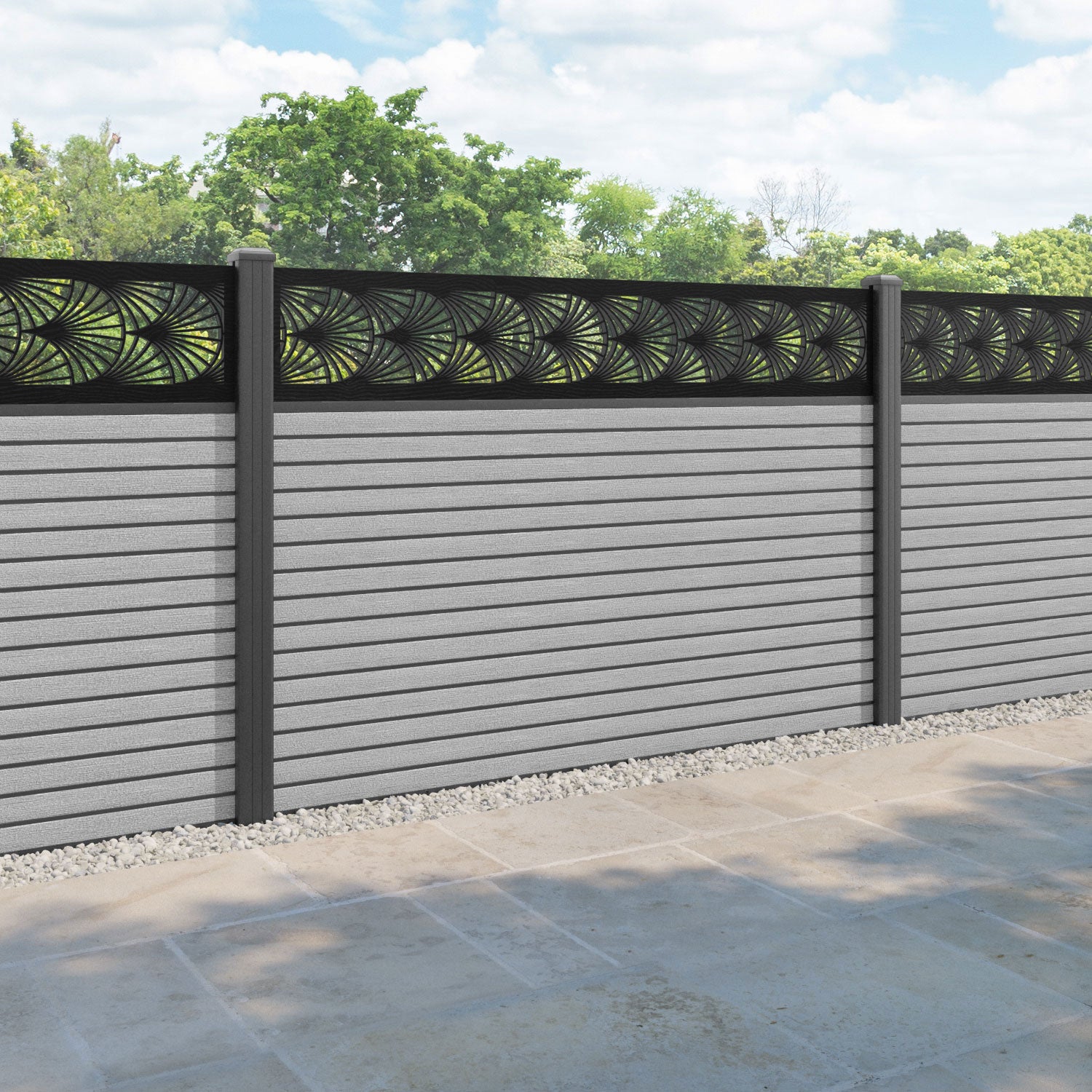 Hudson Laurel Fence Panel - Light Grey - with our aluminium posts