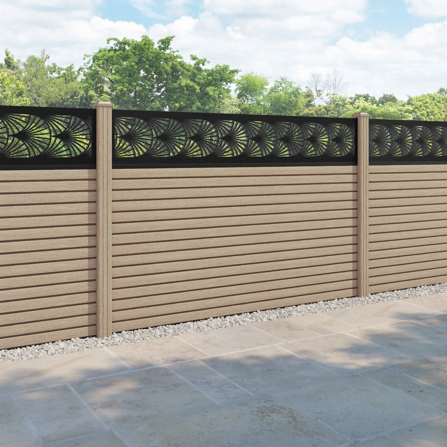 Hudson Laurel Fence Panel - Light Oak - with our composite posts