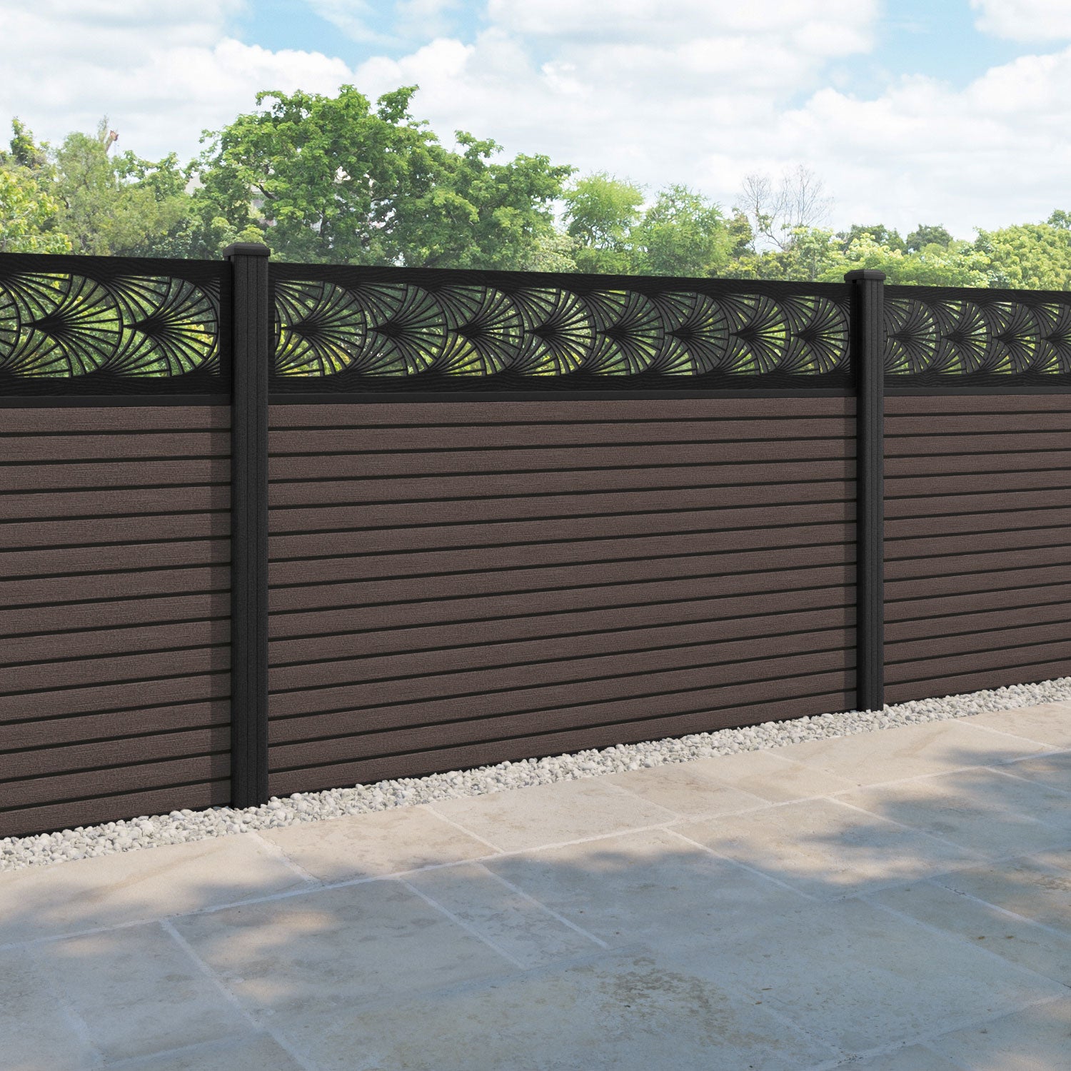 Hudson Laurel Fence Panel - Mid Brown - with our composite posts