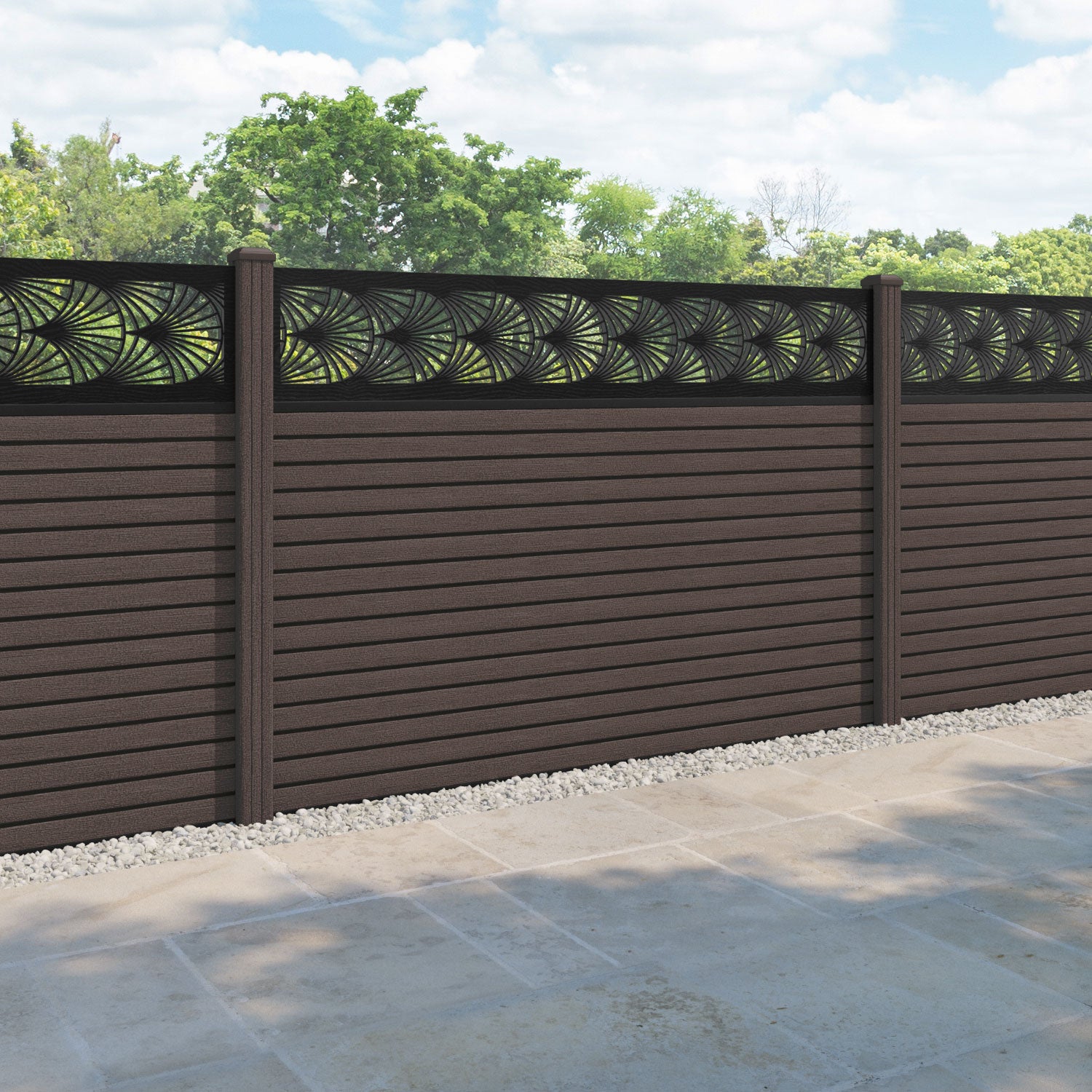 Hudson Laurel Fence Panel - Mid Brown - with our composite posts
