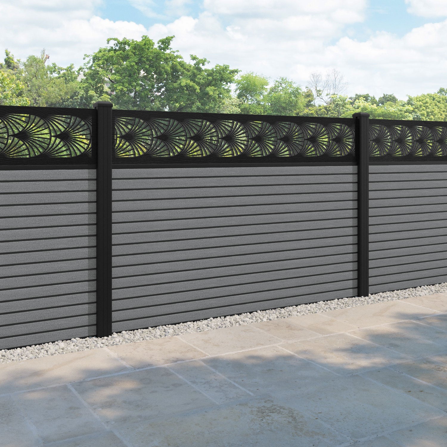 Hudson Laurel Fence Panel - Mid Grey - with our aluminium posts