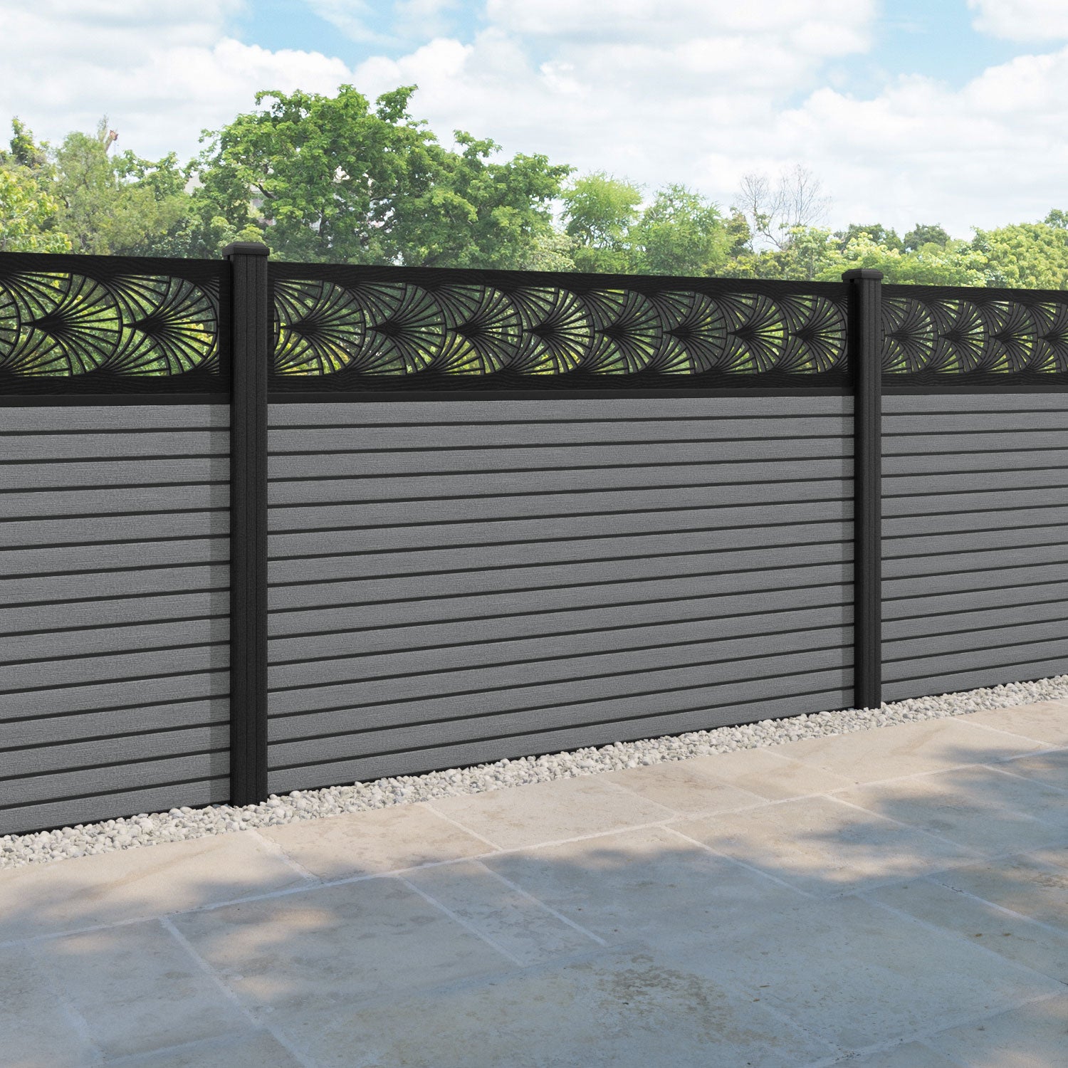 Hudson Laurel Fence Panel - Mid Grey - with our composite posts