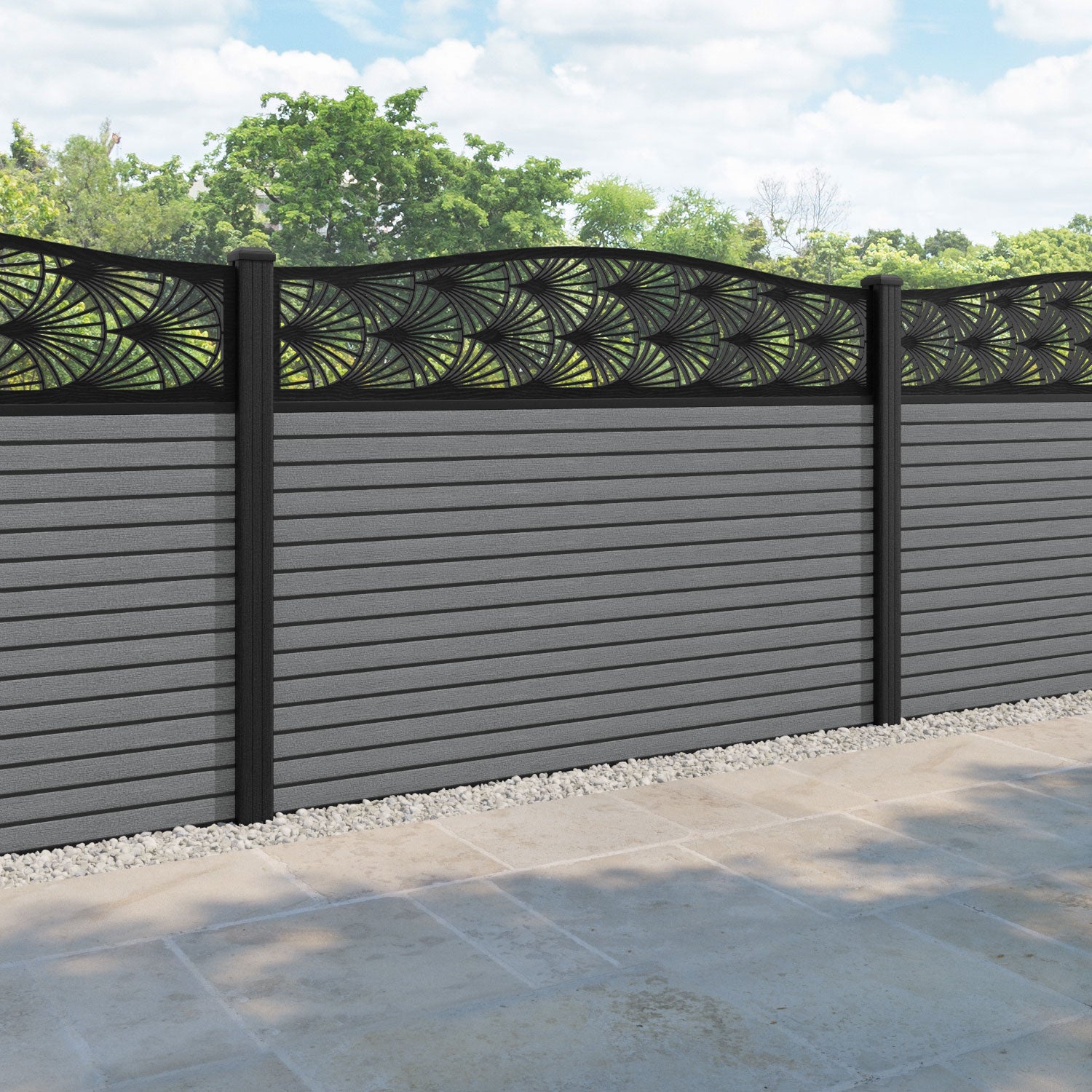 Hudson Laurel Curved Top Fence Panel - Mid Grey - with our composite posts