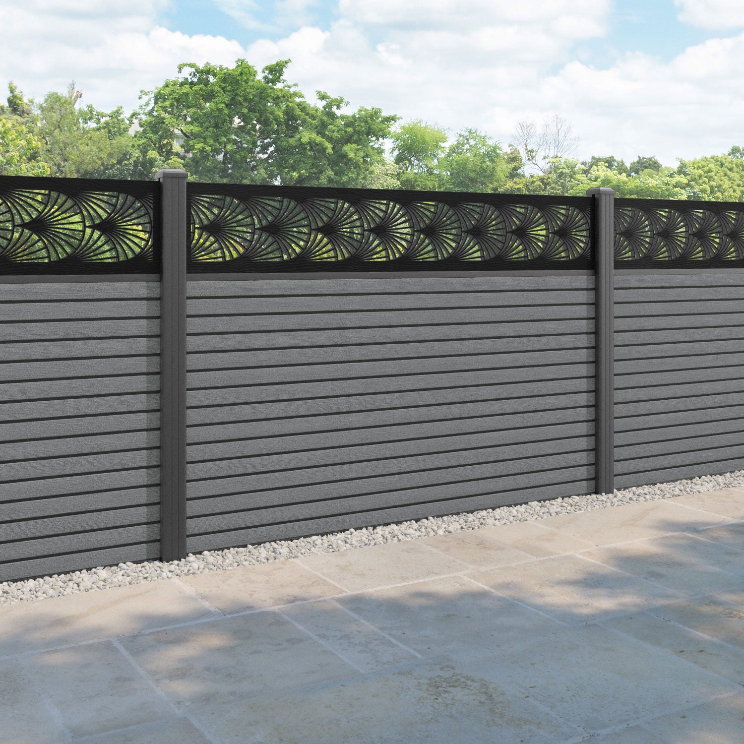 Hudson Laurel Fence Panel - Mid Grey - with our aluminium posts