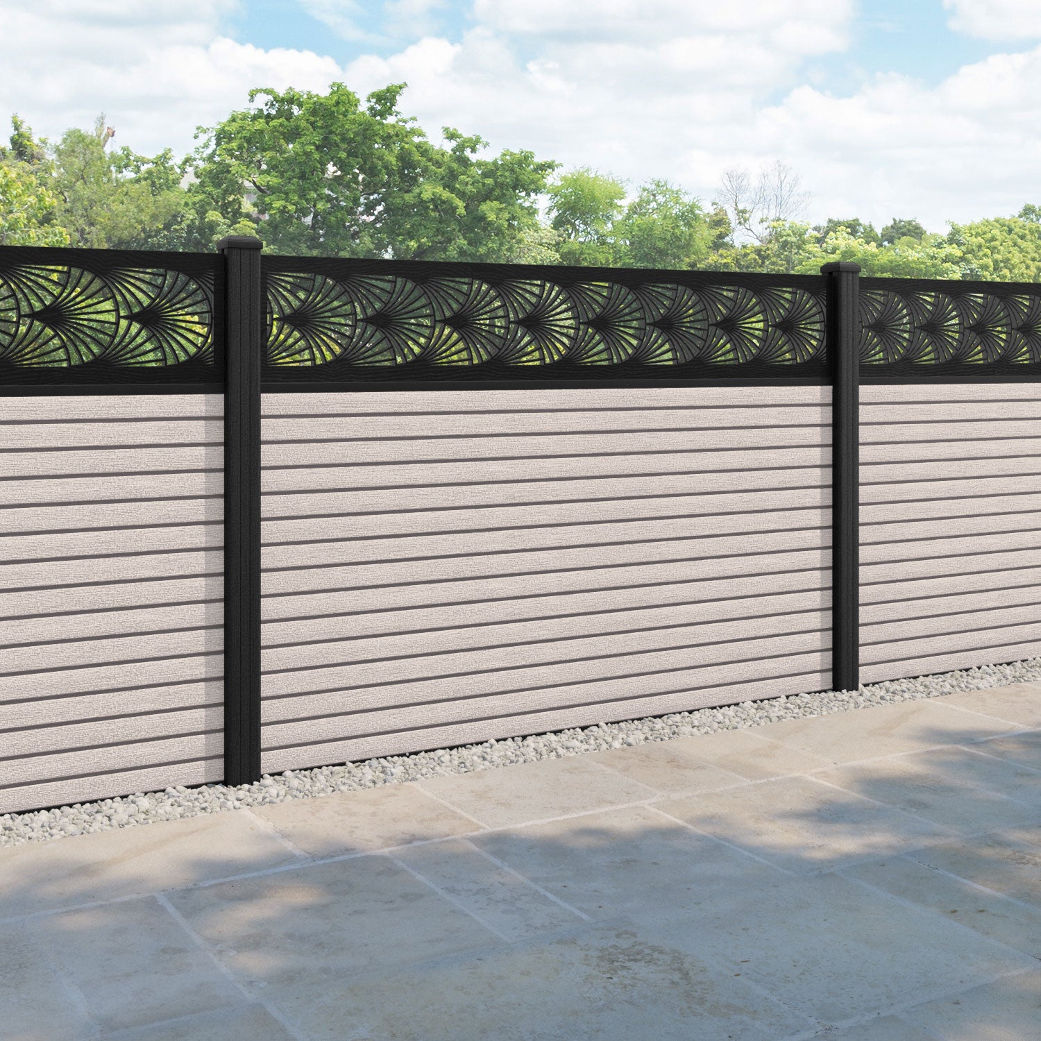 Hudson Laurel Fence Panel - Mid Stone - with our composite posts