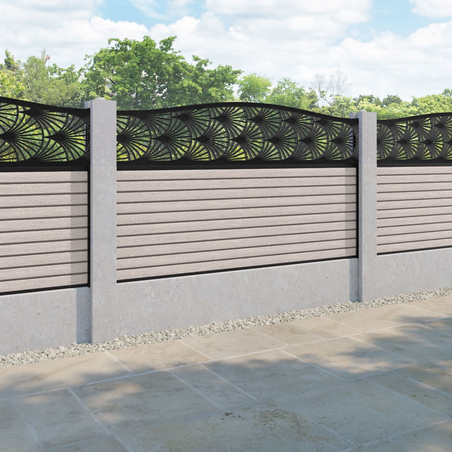 Hudson Laurel Curved Top Fence Panel - Mid Stone - for existing concrete posts