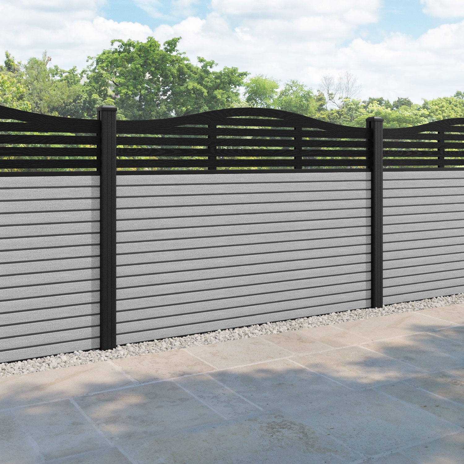 Hudson Aspen Curved Top Fence Panel - Light Grey - with our composite posts