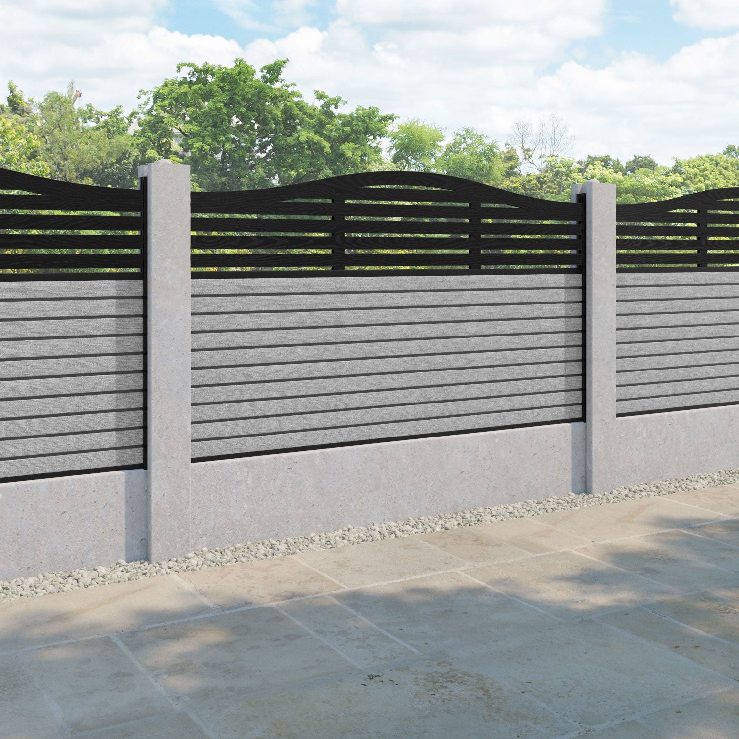 Hudson Aspen Curved Top Fence Panel - Light Grey - for existing concrete posts