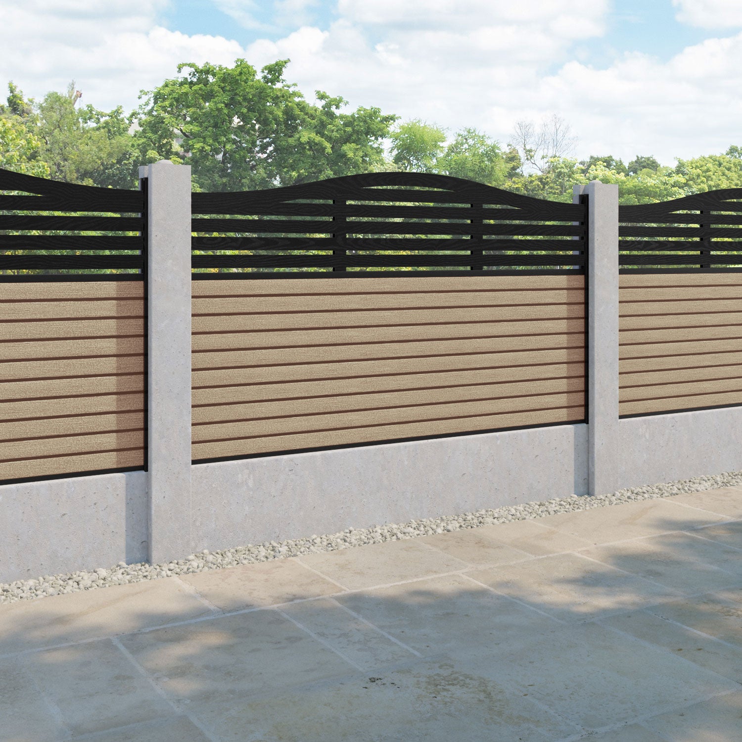 Hudson Aspen Curved Top Fence Panel - Light Oak - for existing concrete posts