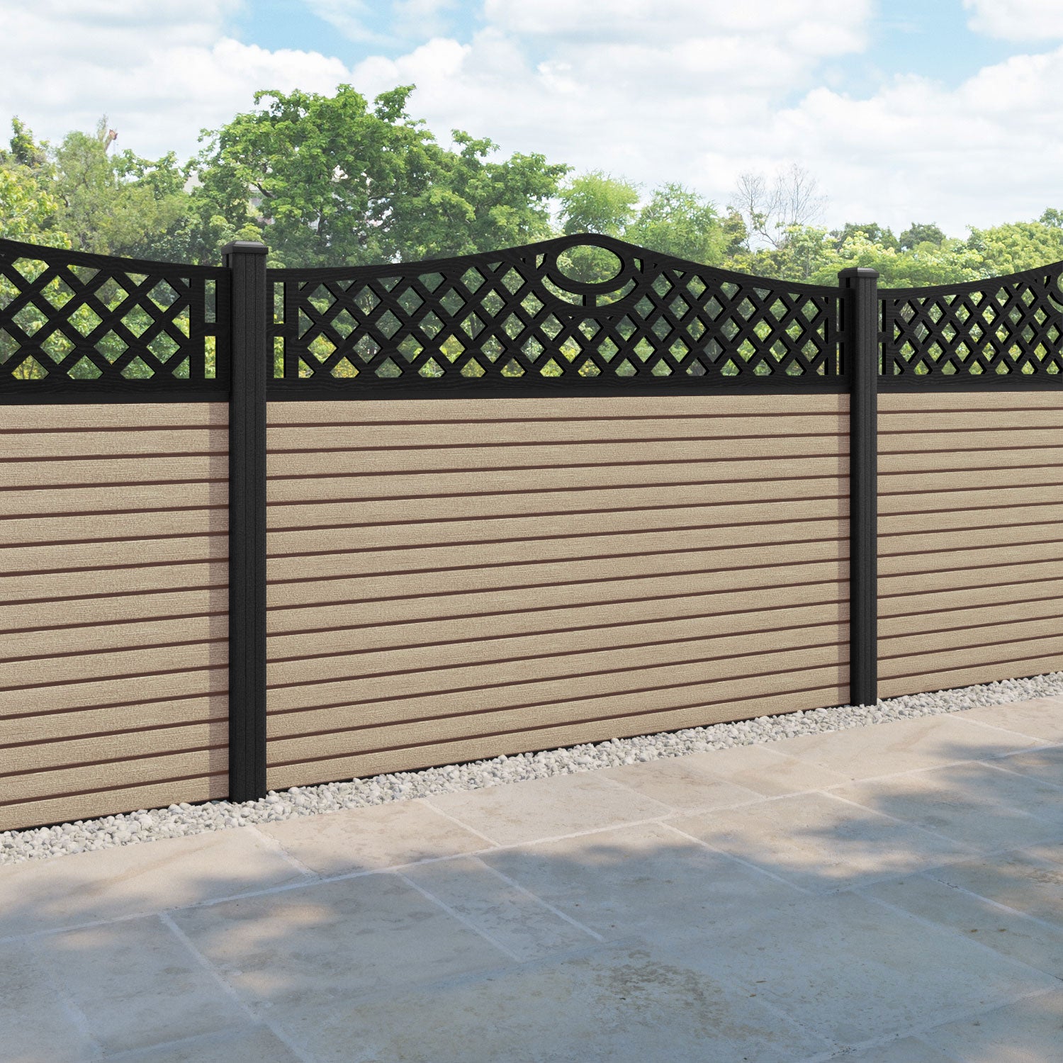 Hudson Oxford Curved Top Fence Panel - Light Oak - with our composite posts