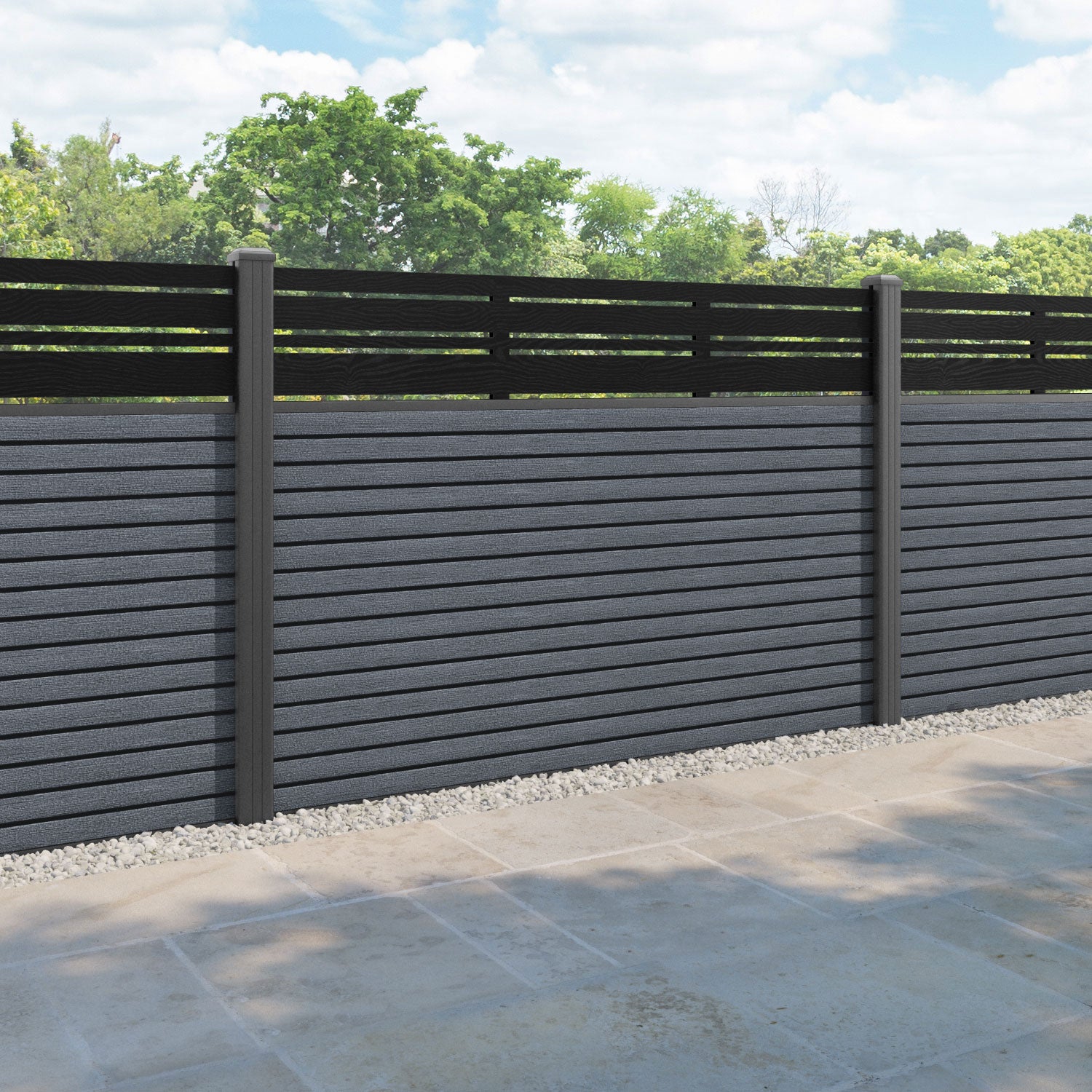 Hudson Linea Fence Panel - Anthracite - with our aluminium posts