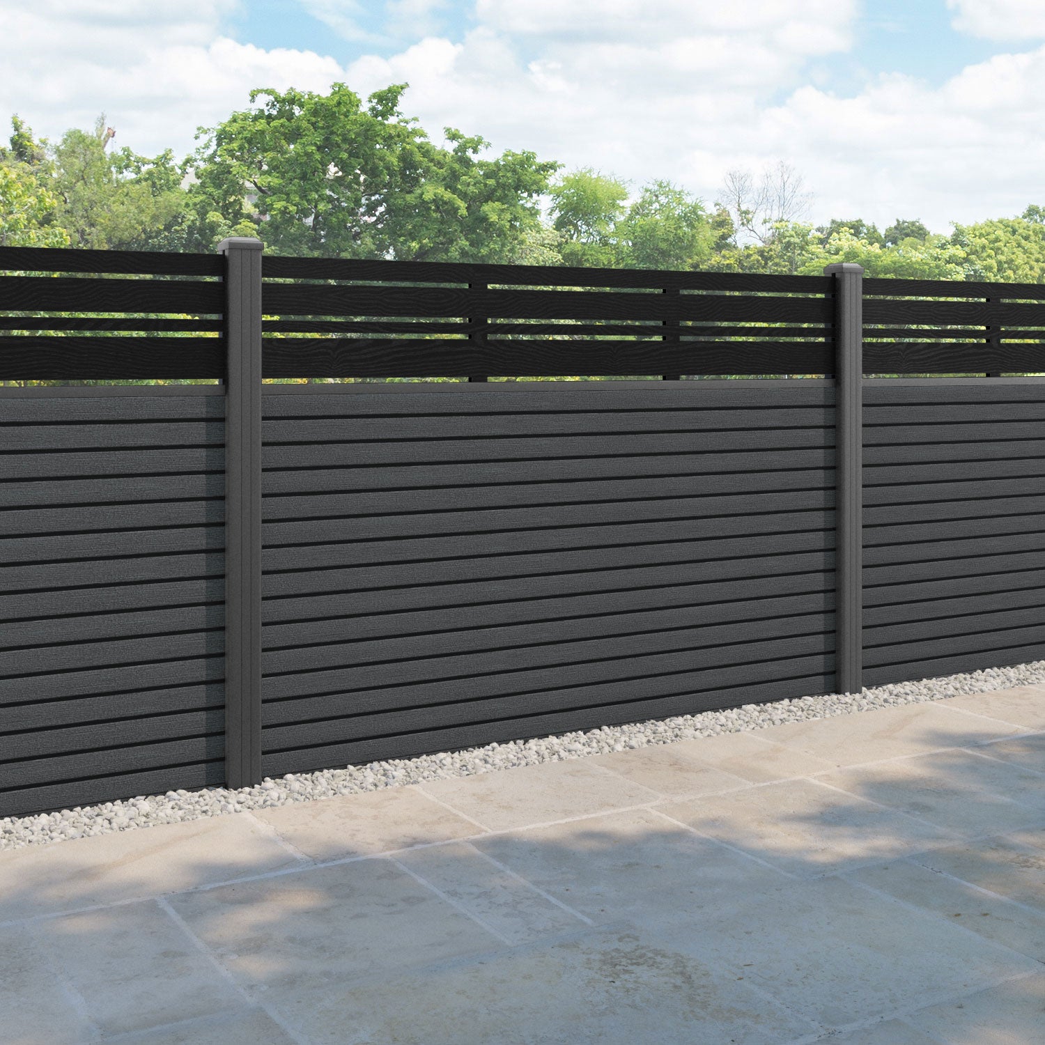 Hudson Linea Fence Panel - Dark Grey - with our aluminium posts