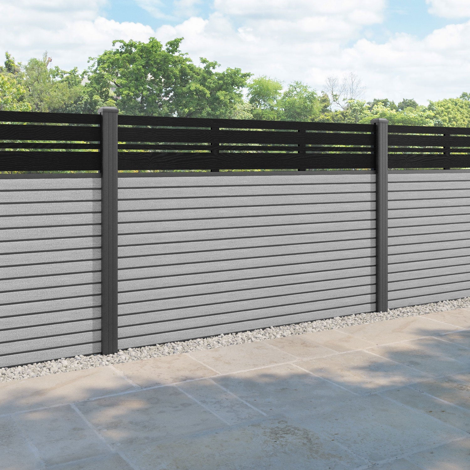Hudson Linea Fence Panel - Light Grey - with our aluminium posts
