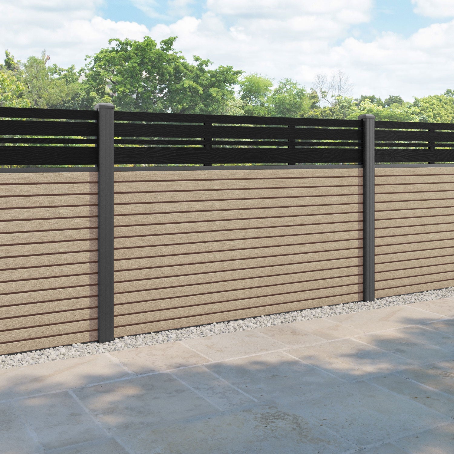 Hudson Linea Fence Panel - Light Oak - with our aluminium posts