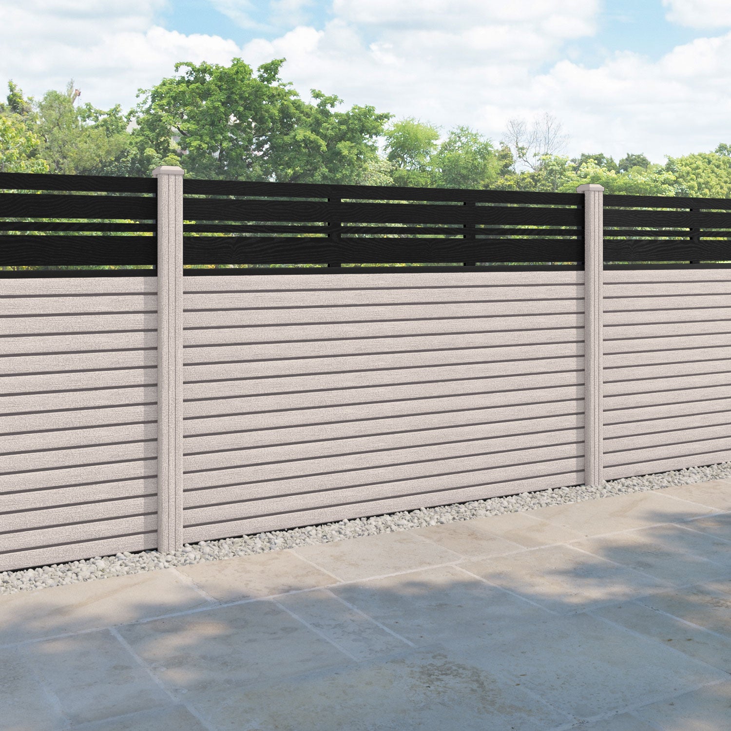Hudson Linea Fence Panel - Mid Stone - with our composite posts