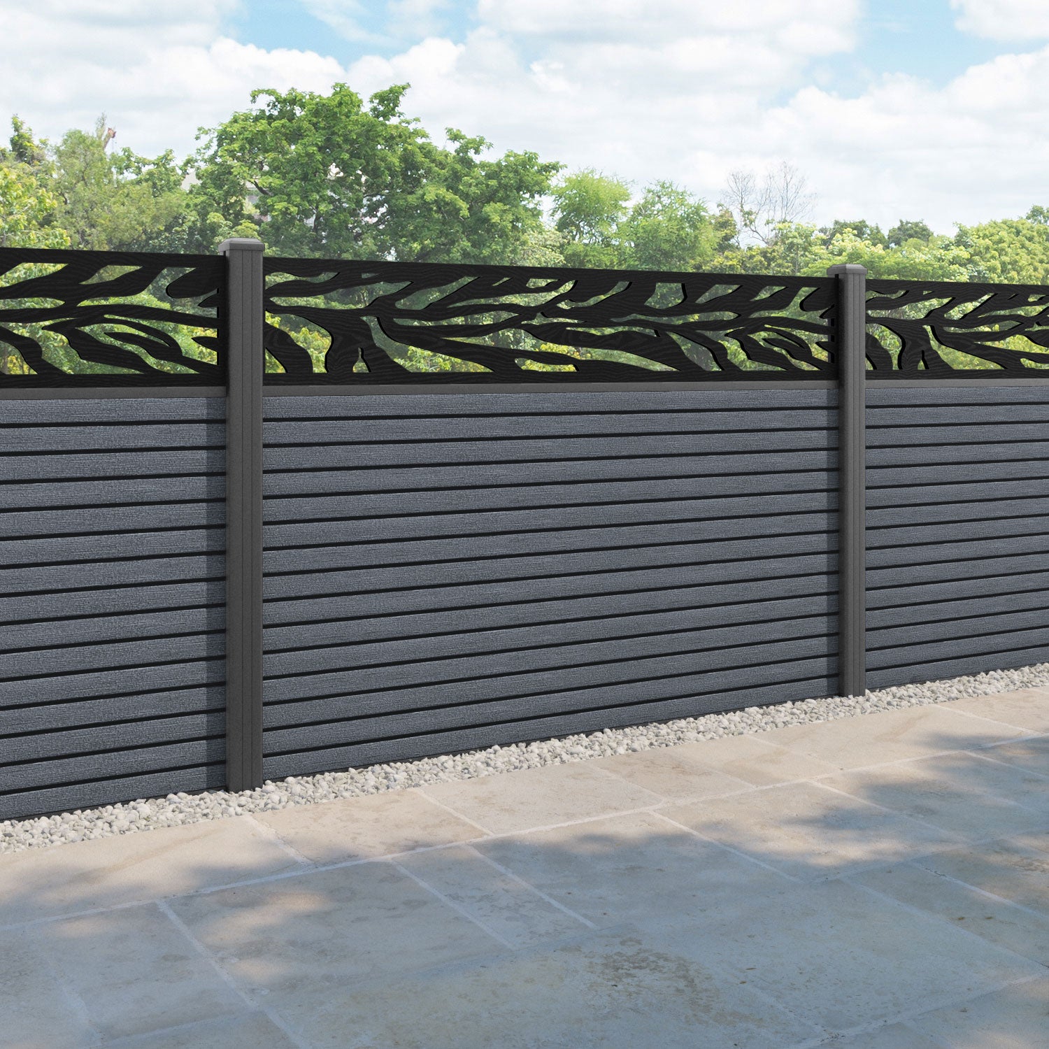 Hudson Malawi Fence Panel - Anthracite - with our aluminium posts