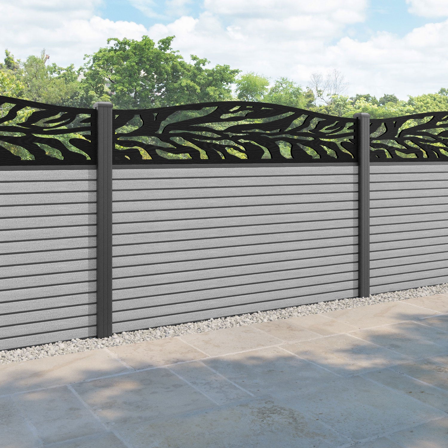 Hudson Malawi Curved Top Fence Panel - Light Grey - with our aluminium posts