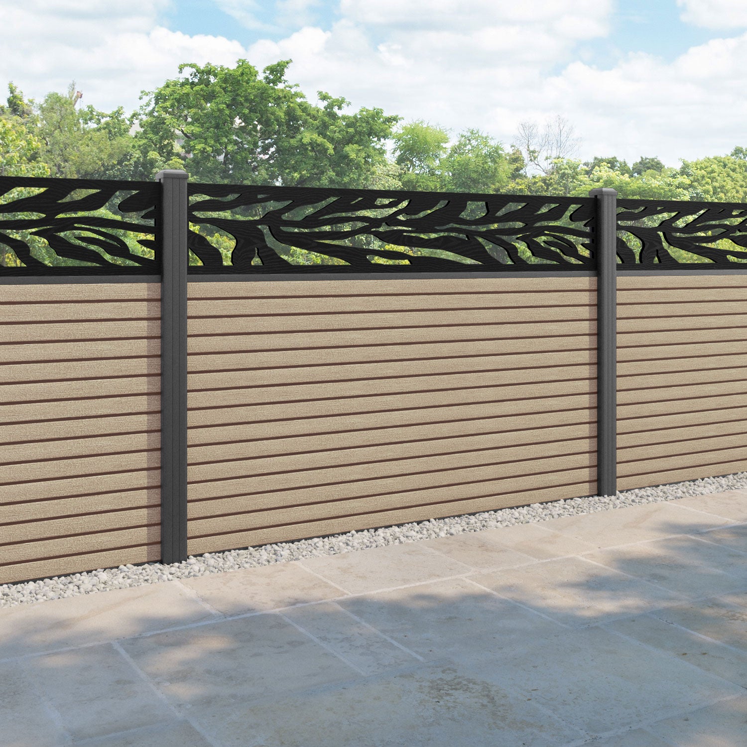 Hudson Malawi Fence Panel - Light Oak - with our aluminium posts