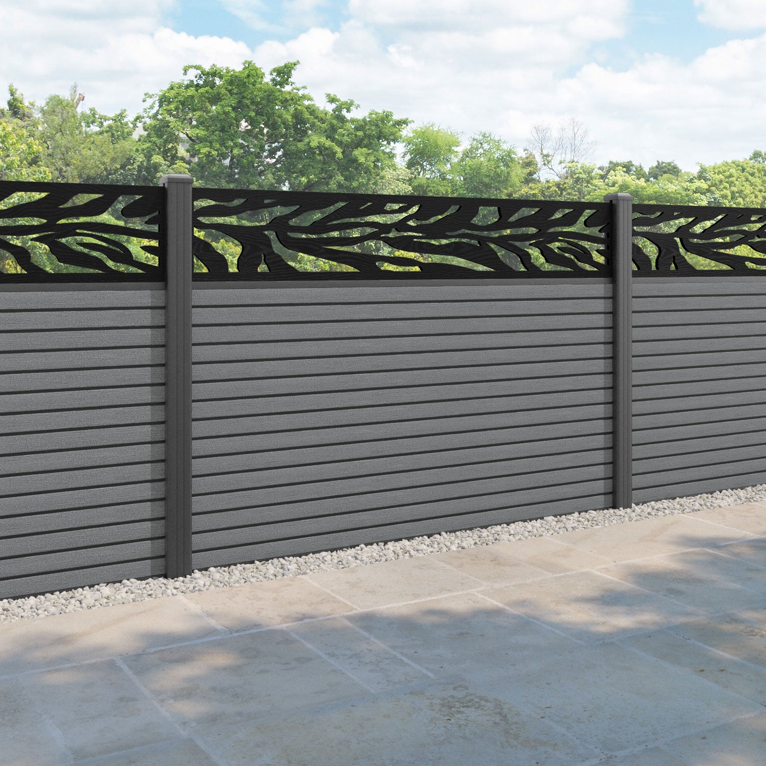 Hudson Malawi Fence Panel - Mid Grey - with our aluminium posts