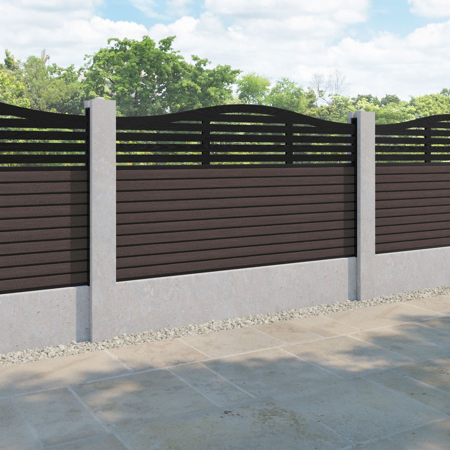 Hudson Aspen Curved Top Fence Panel - Mid Brown - for existing concrete posts