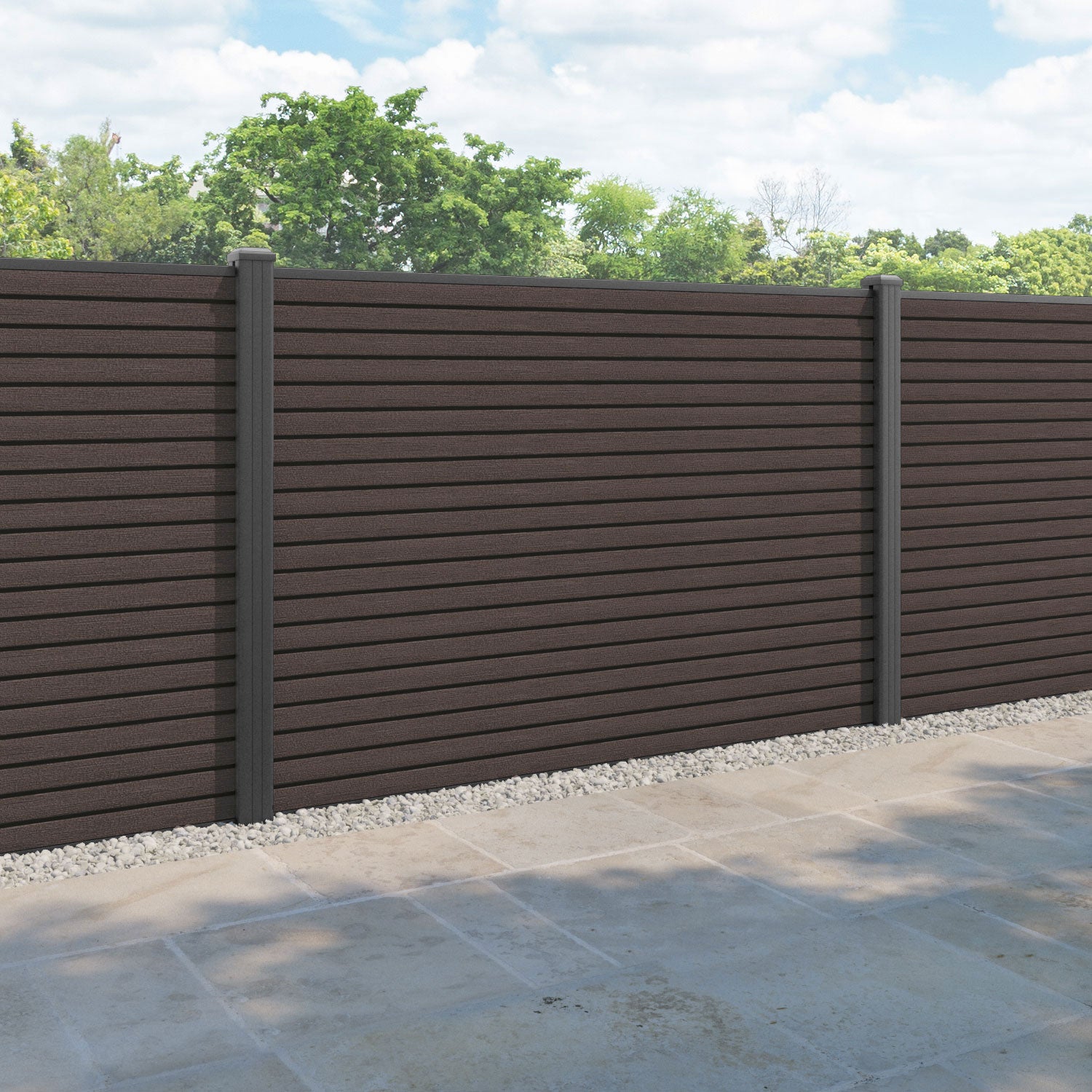 Hudson Fence Panel - Mid Brown - with our aluminium posts