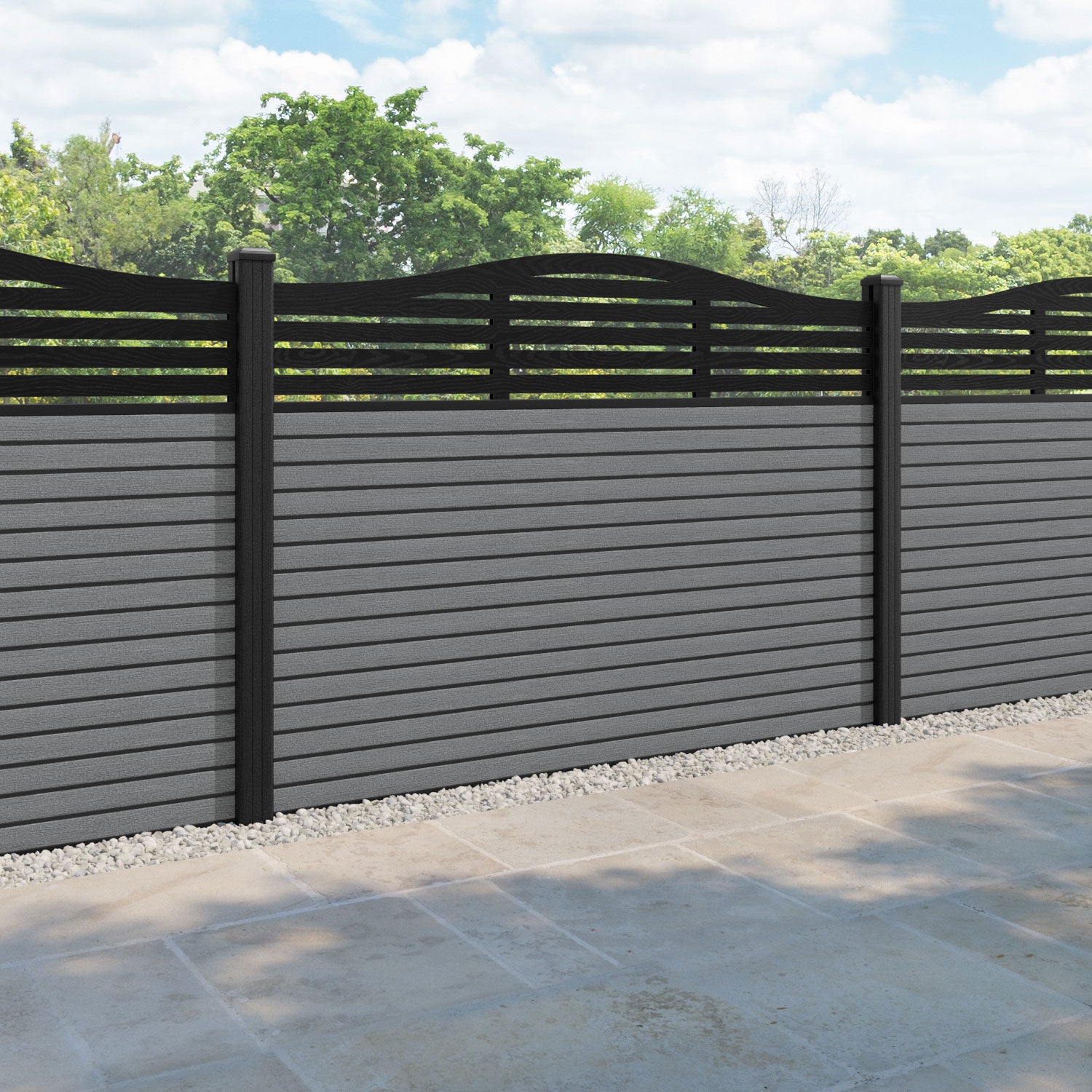 Hudson Aspen Curved Top Fence Panel - Mid Grey - with our composite posts