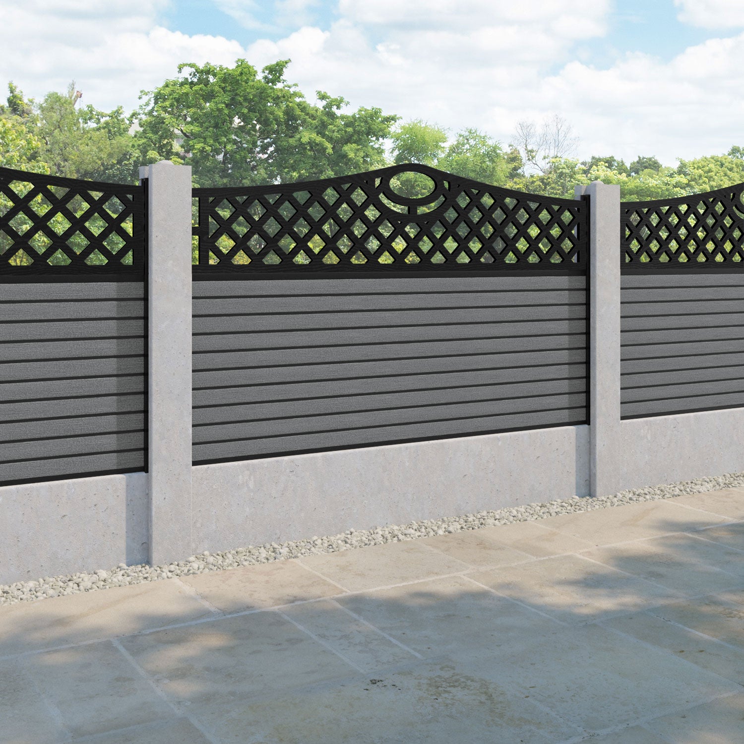 Hudson Oxford Curved Top Fence Panel - Mid Grey - for existing concrete posts