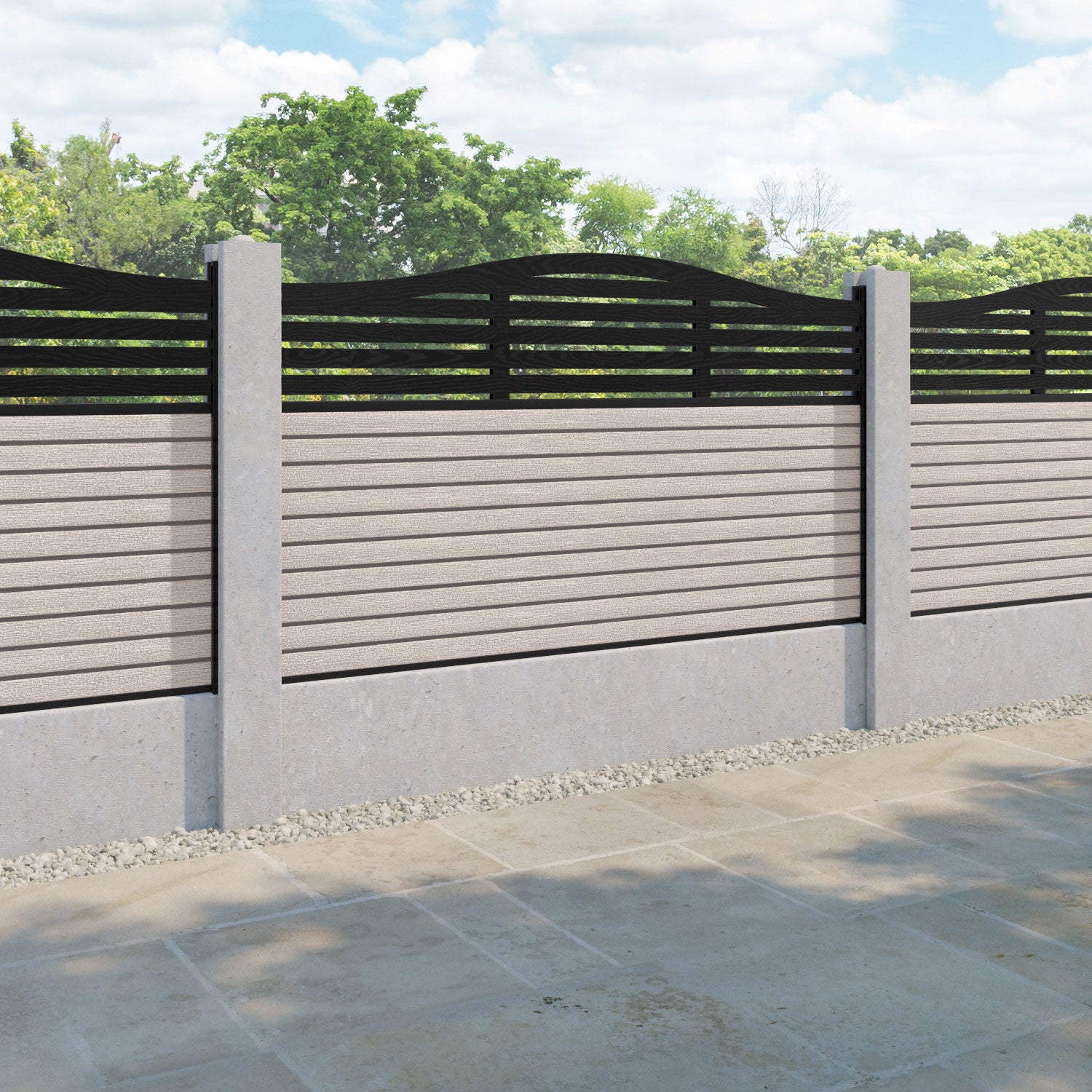 Hudson Aspen Curved Top Fence Panel - Mid Stone - for existing concrete posts