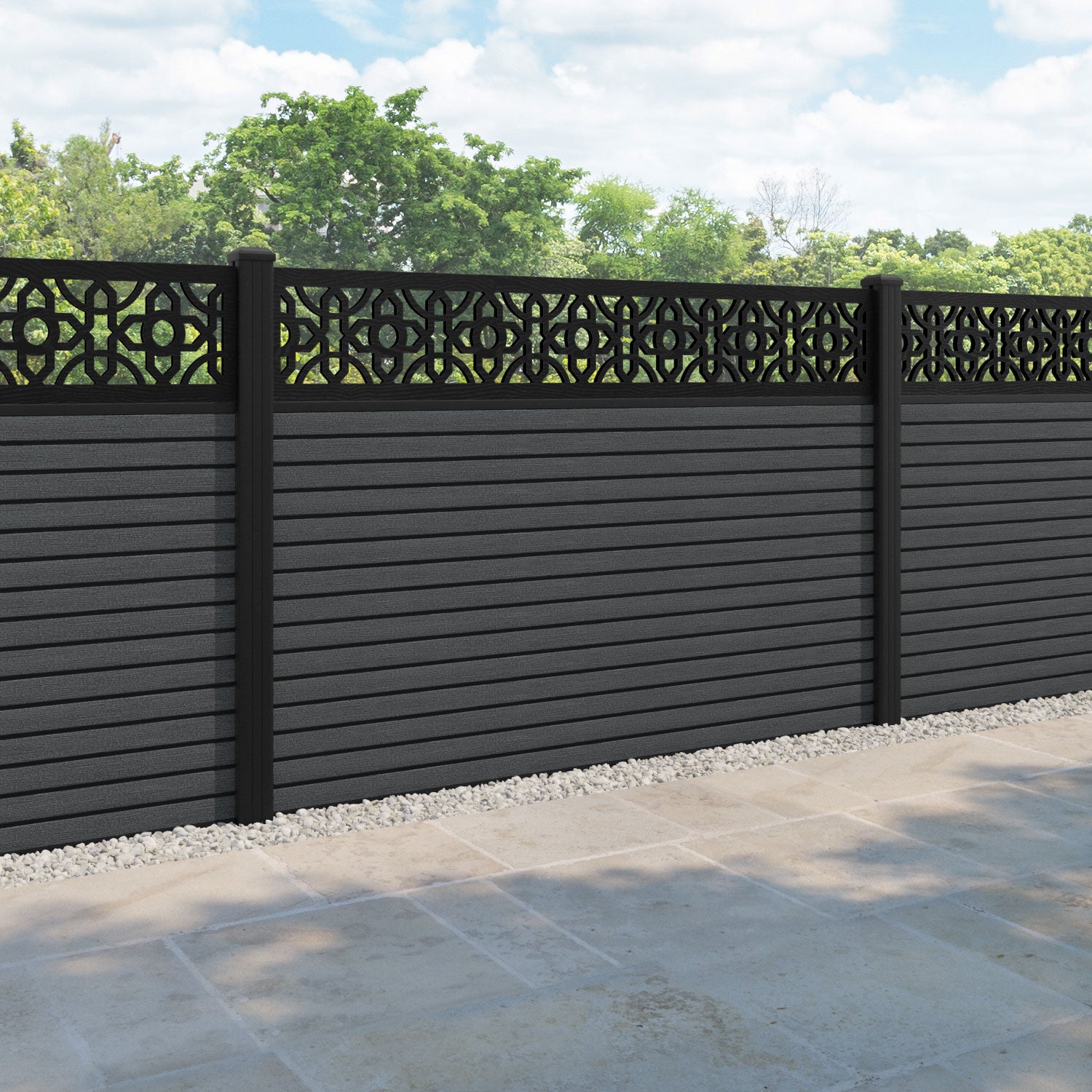 Hudson Nabila Fence Panel - Dark Grey - with our aluminium posts