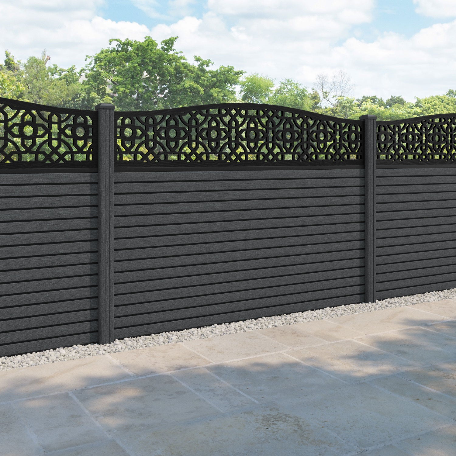 Hudson Nabila Curved Top Fence Panel - Dark Grey - with our composite posts