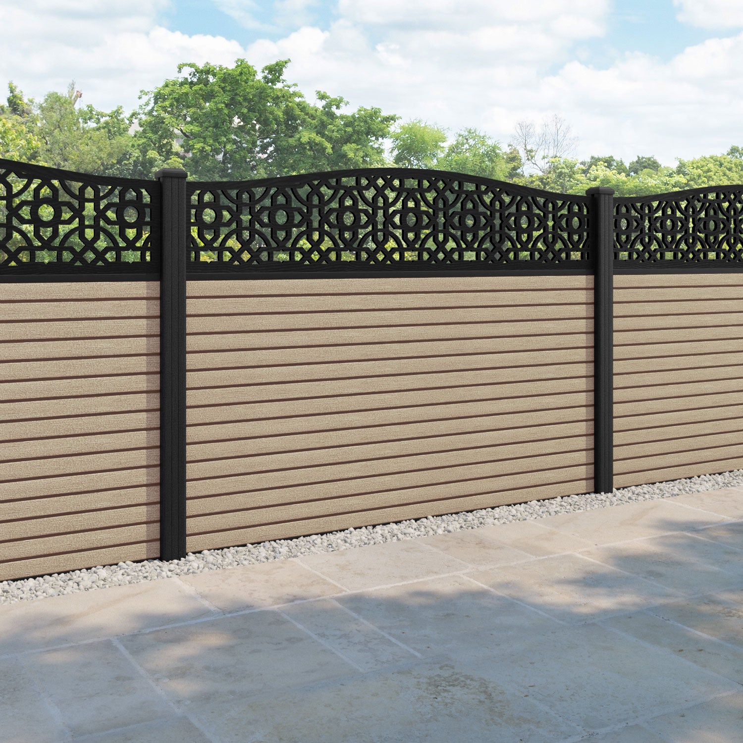 Hudson Nabila Curved Top Fence Panel - Light Oak - with our composite posts
